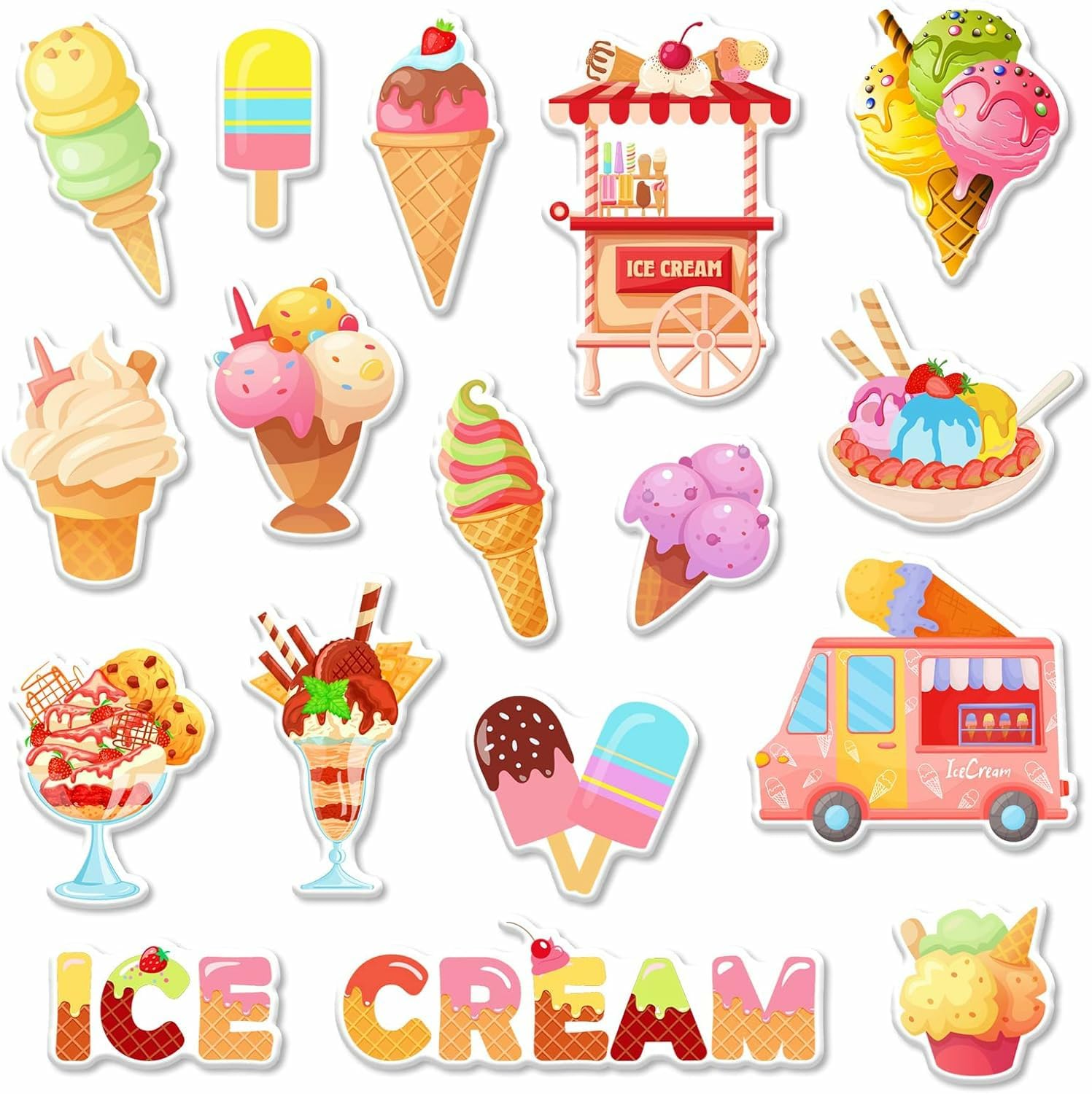 GADGETS WRAP 34Pcs Ice Cream Thick Gel Clings Colorful Ice Cream Window Gel Decals Ice Cream Booth Summer Window Gel Stickers for Summer Toddlers Kids Home Classroom Ice Cream Party Supplies-image-39