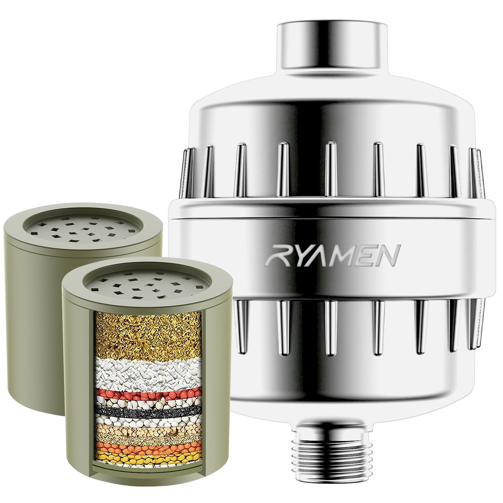 Ryamen Filtro de ducha de 20 etapas, filtro de cabezal de ducha de alta salida para agua dura, filtro de agua de ducha elimina metales pesados, cloro y más, filtración de agua mejorada para una piel y