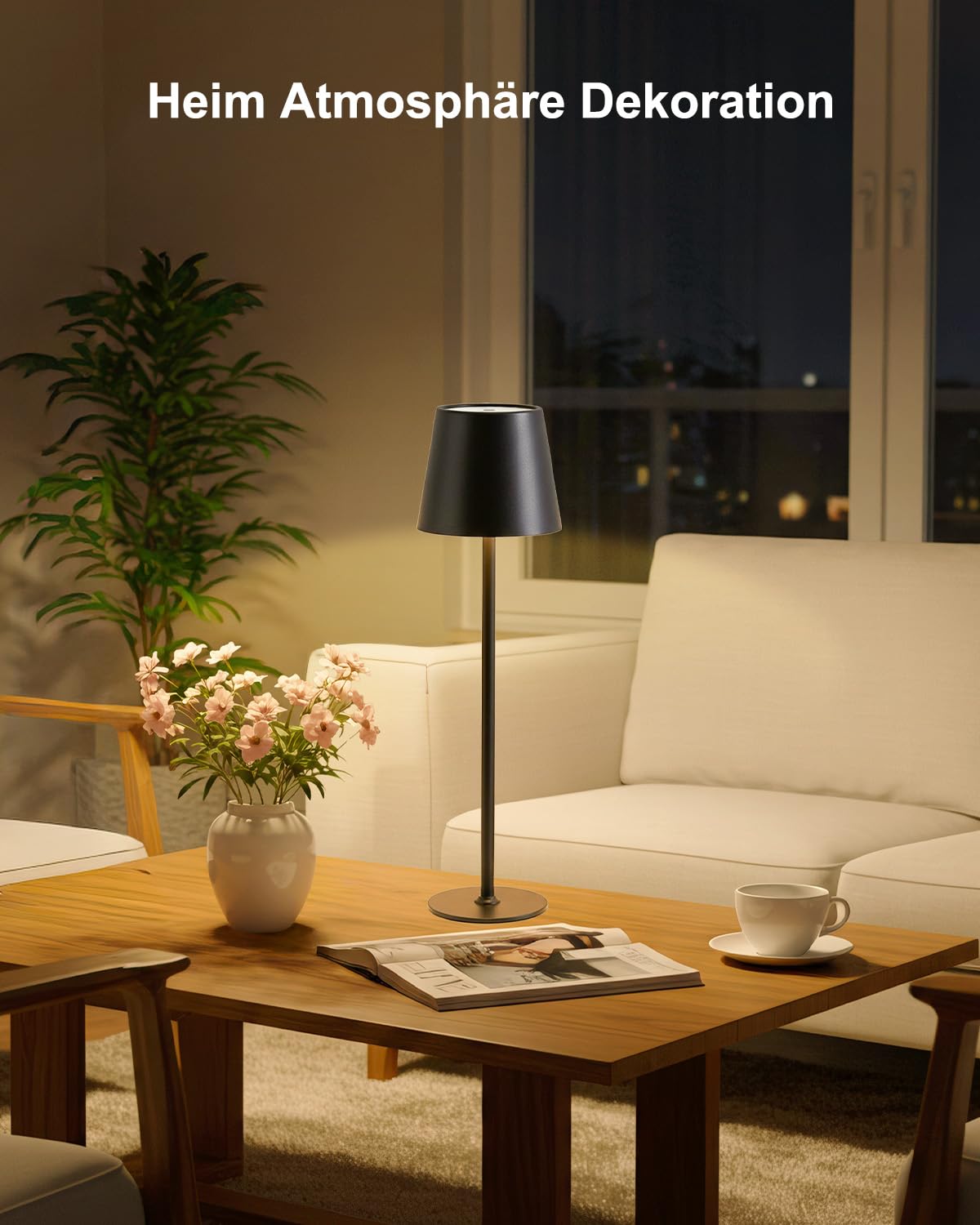Bonsery Lot de 2 lampes de table LED sans fil - 5200 mAh - En métal - Avec 3 couleurs de lumière à intensité variable - Lampe de chevet portable - Étanche - 2 hauteurs (24 cm/37,5 cm) - Pour table à