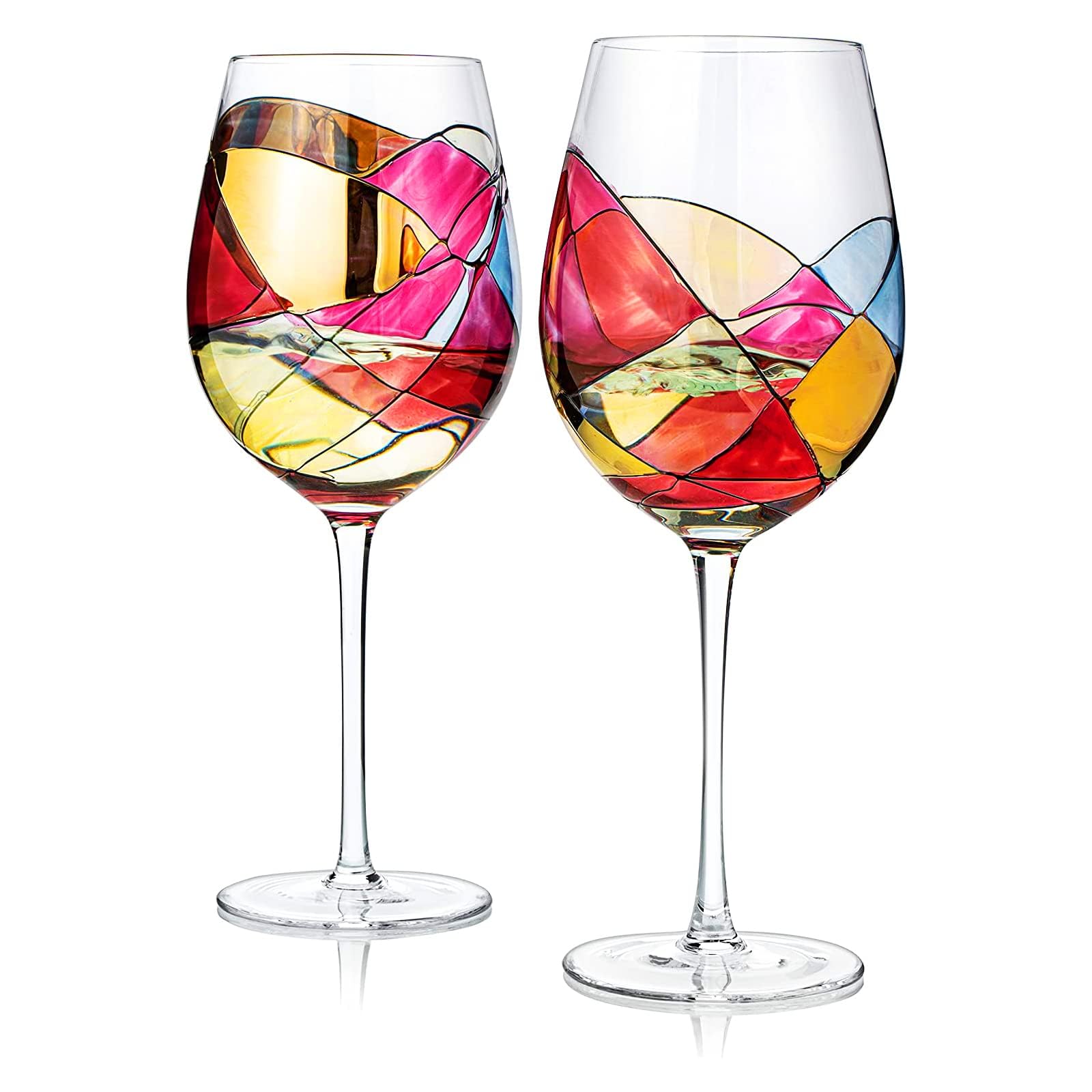 Verres à vin peints à la main - Grand gobelet 29 oz vitrail pour table de fête