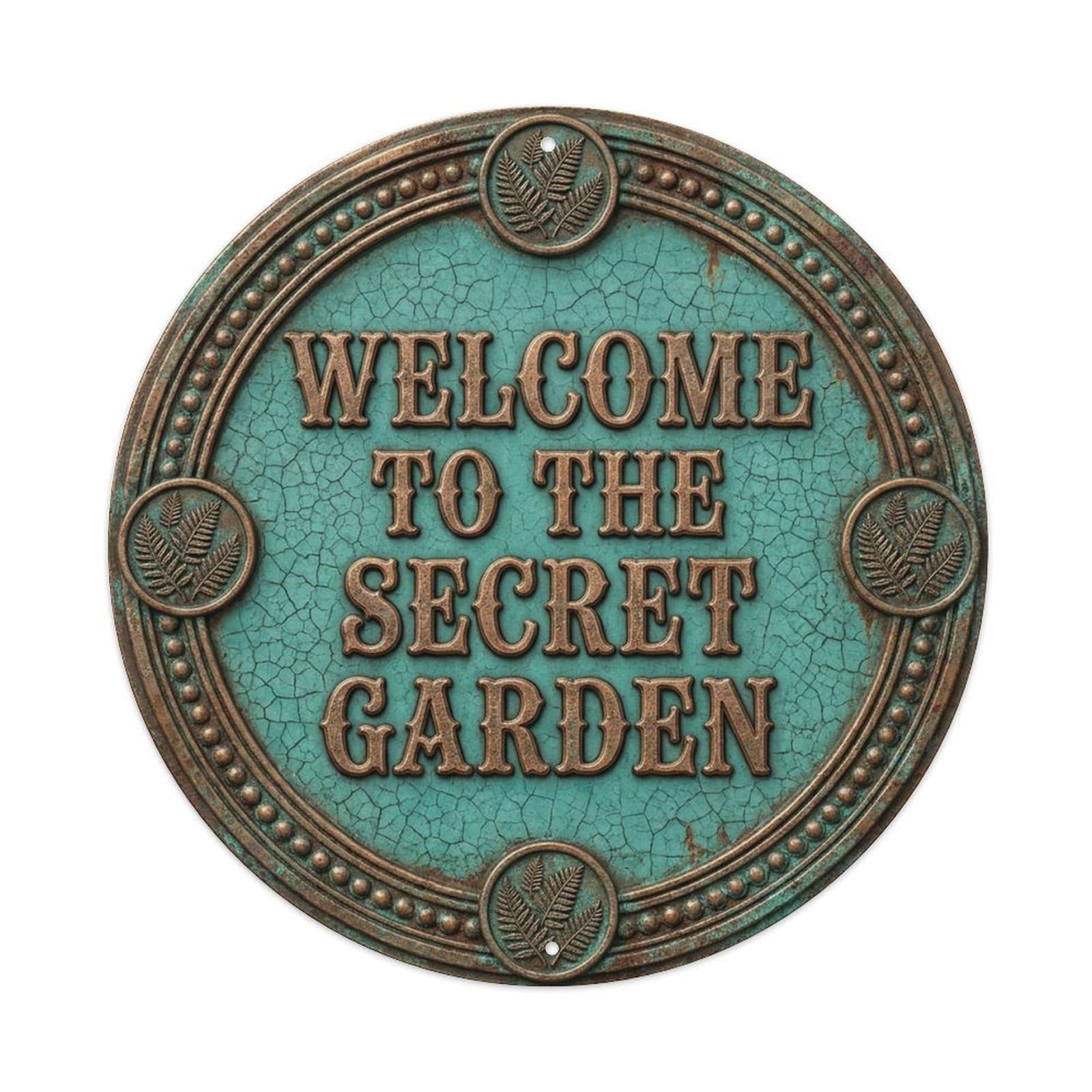 Vintage Welcome Secret Garden Wreath Antique Metal Tin Sign