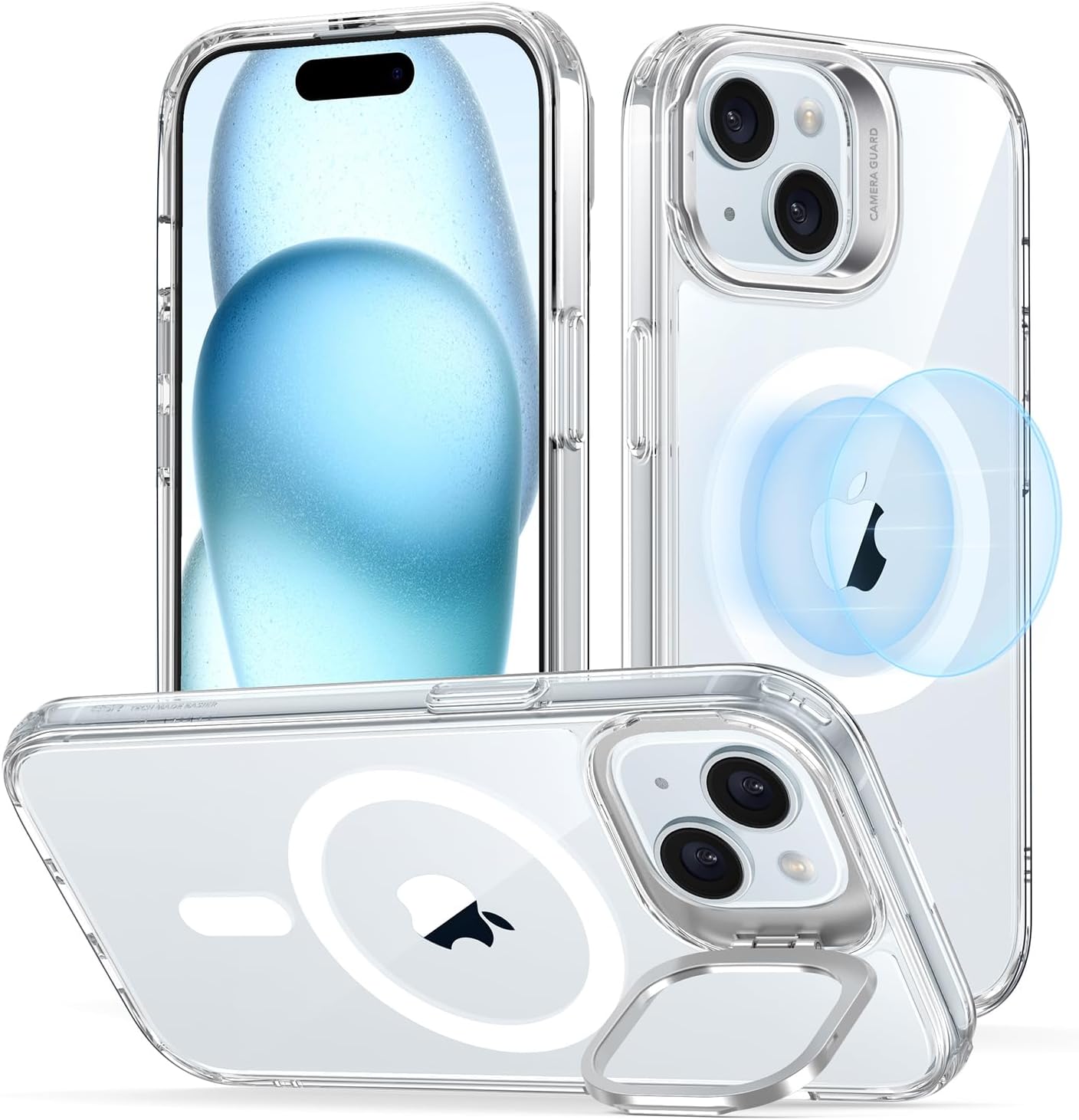 ESR for iPhone 15 Case, Compatible with MagSafe, Military-Grade Protective Case, Built-in Stash Stand Phone Case, Scratch-Resistant Back Cover, Classic Series, Clear ESR for iPhone 15 Case, Compatible with MagSafe, Military-Grade Protective Case, Built-in Stash Stand Phone Case, Scratch-Resistant Back Cover, Classic Series, Clear