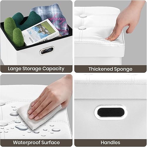 Miniatura 70 de COSYLAND - Reposapiés u otomano con almacenamiento plegable de piel, con agujero para agarrar, para habitación, tamaño pequeño, rectangular, 17 x 15