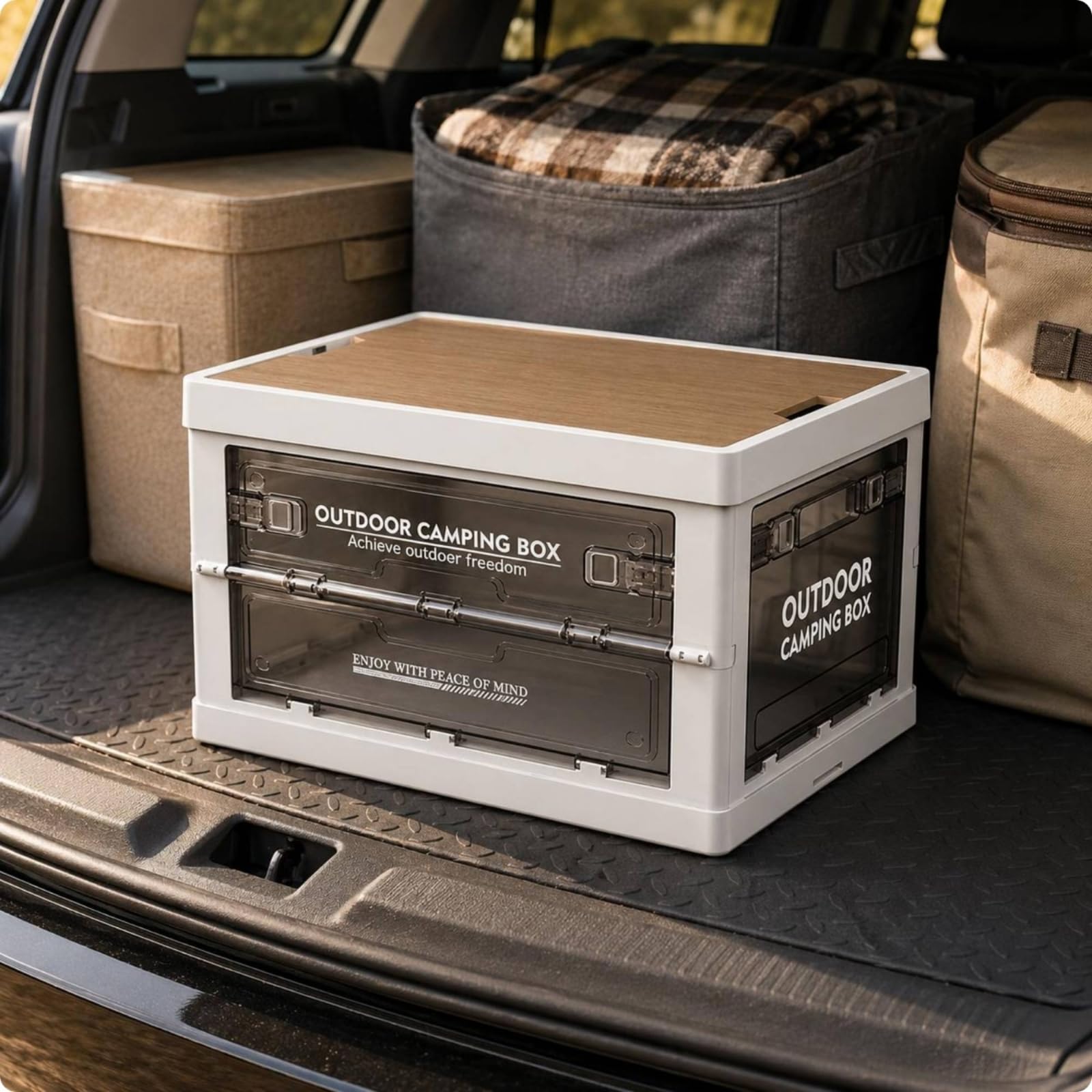 Outdoor Aufbewahrungsbox Faltbox Klappkiste Stapelbox Kiste mit Fünf Seitlichen Zugängen Und Sicherem Riegelverschluss aus PP Holzplatte für Camping, Schwarz-Rosa