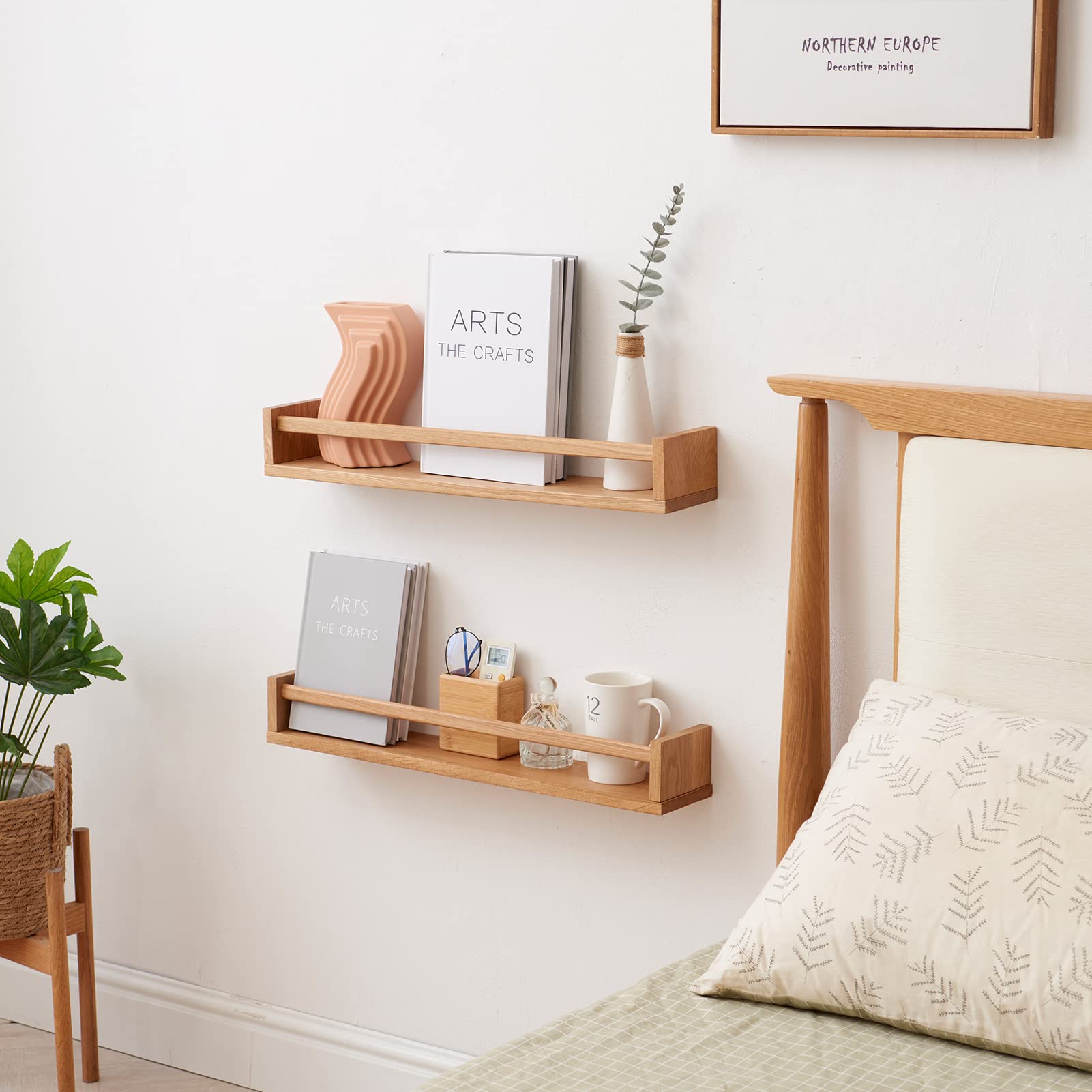TREOAKWIS Solid Oak Floating Shelf for Wall Wooden Wall-Mounted Display Ledge for Nursery Book Living Room - Image 4