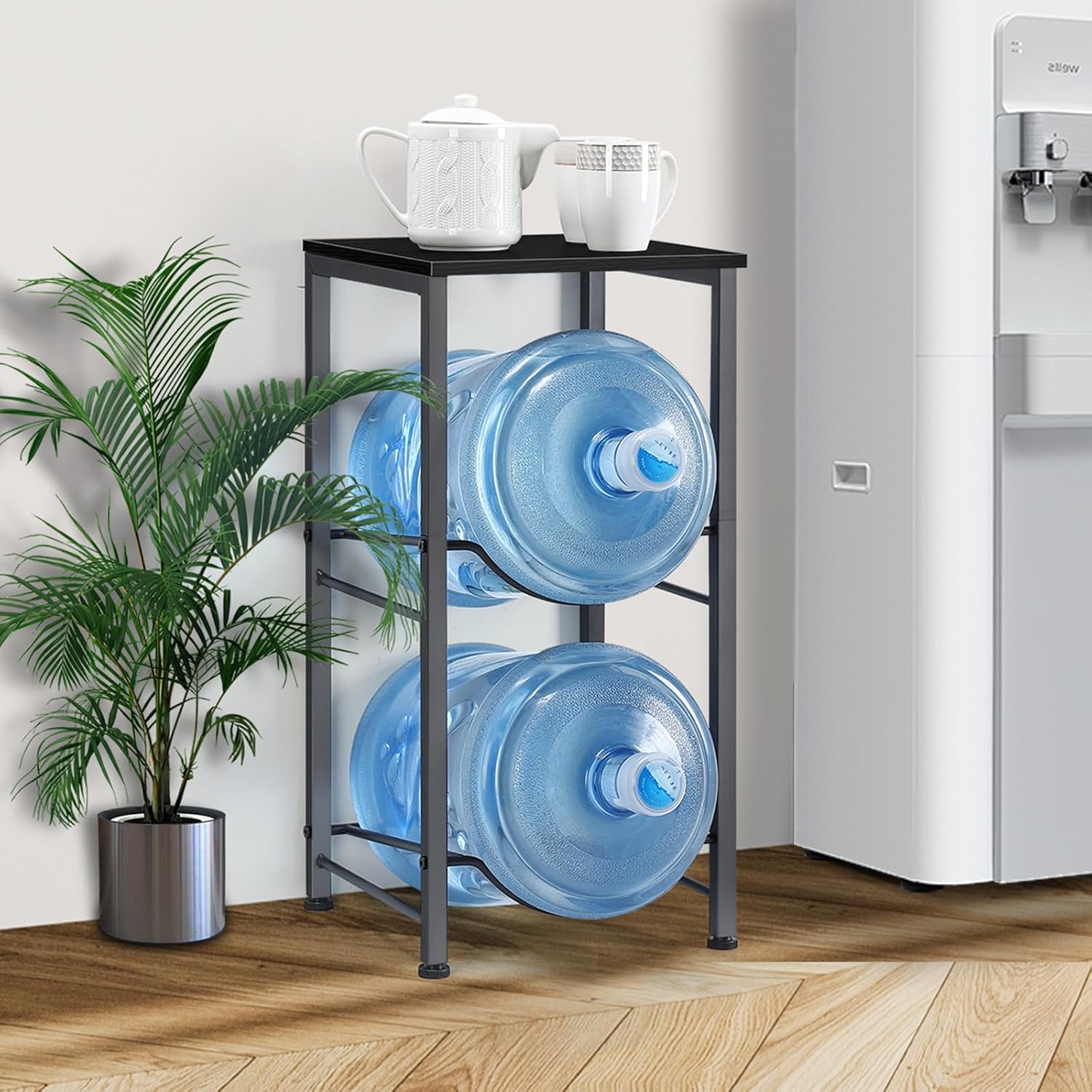 MOOACE 5 Gallon Water Jug Rack, 2 Tier Water Bottle Holder Organizer with Storage Shelves, Water Dispenser Stand Shelf for Office Kitchen Living Room