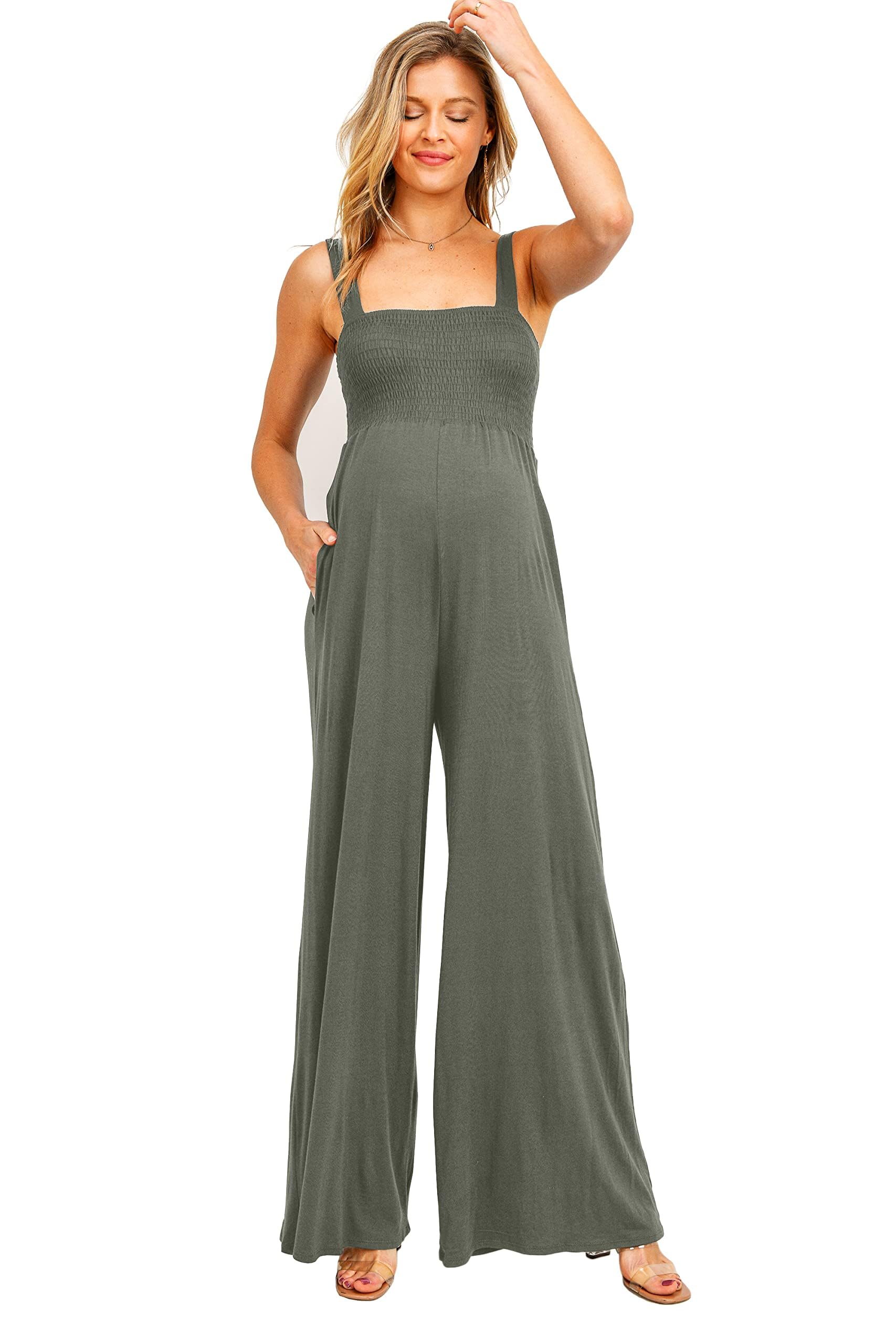 Smocked Neck Maternity Jumpsuit