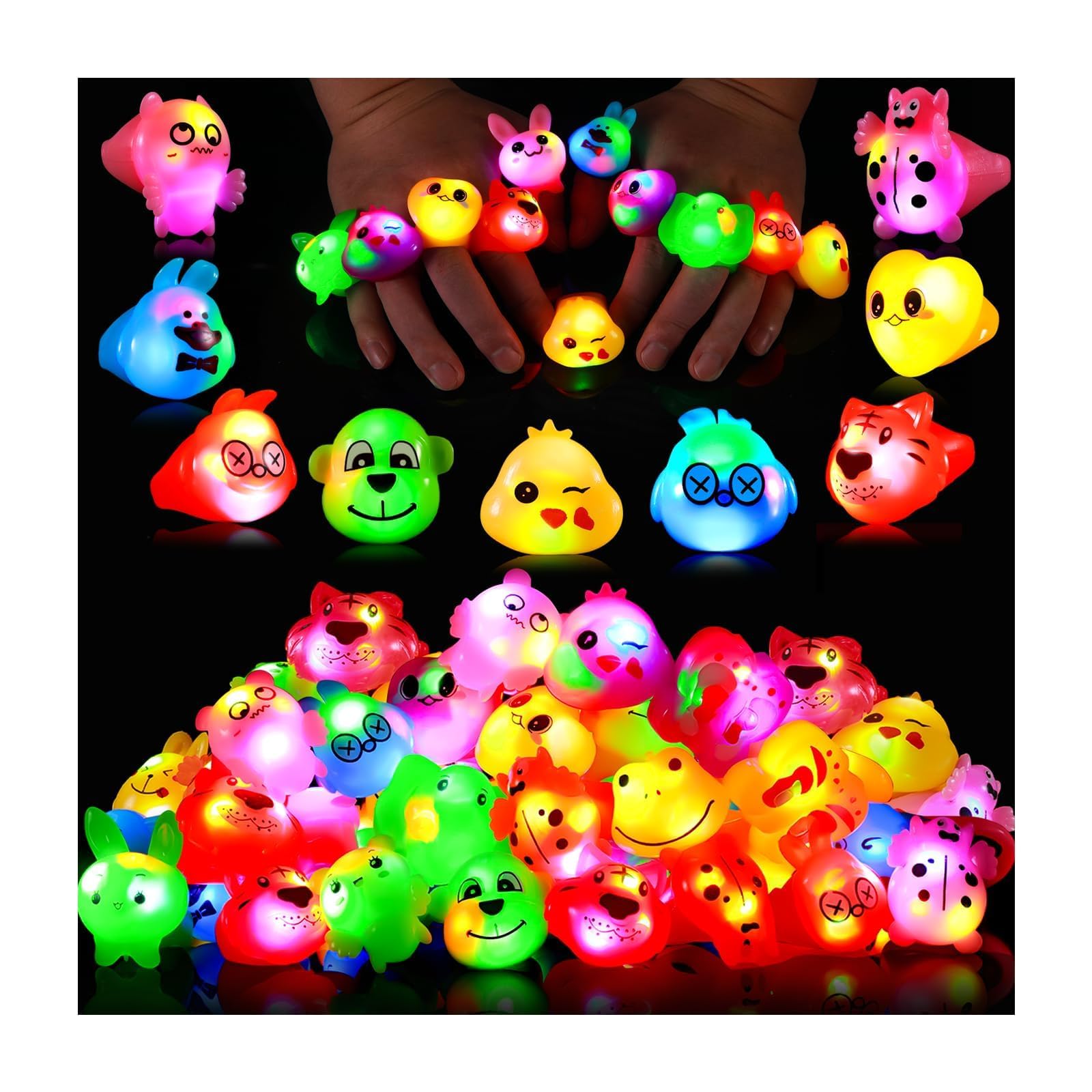 Mikulala 24 Pack LED Light up Animal Rings, Halloween Party Favors for Kids 4-8 8-12 Glow in Dark Goodie Bag Stuffers Treasure Box Toys Carnival Classroom Prizes Birthday Return Gifts for Boys Girls