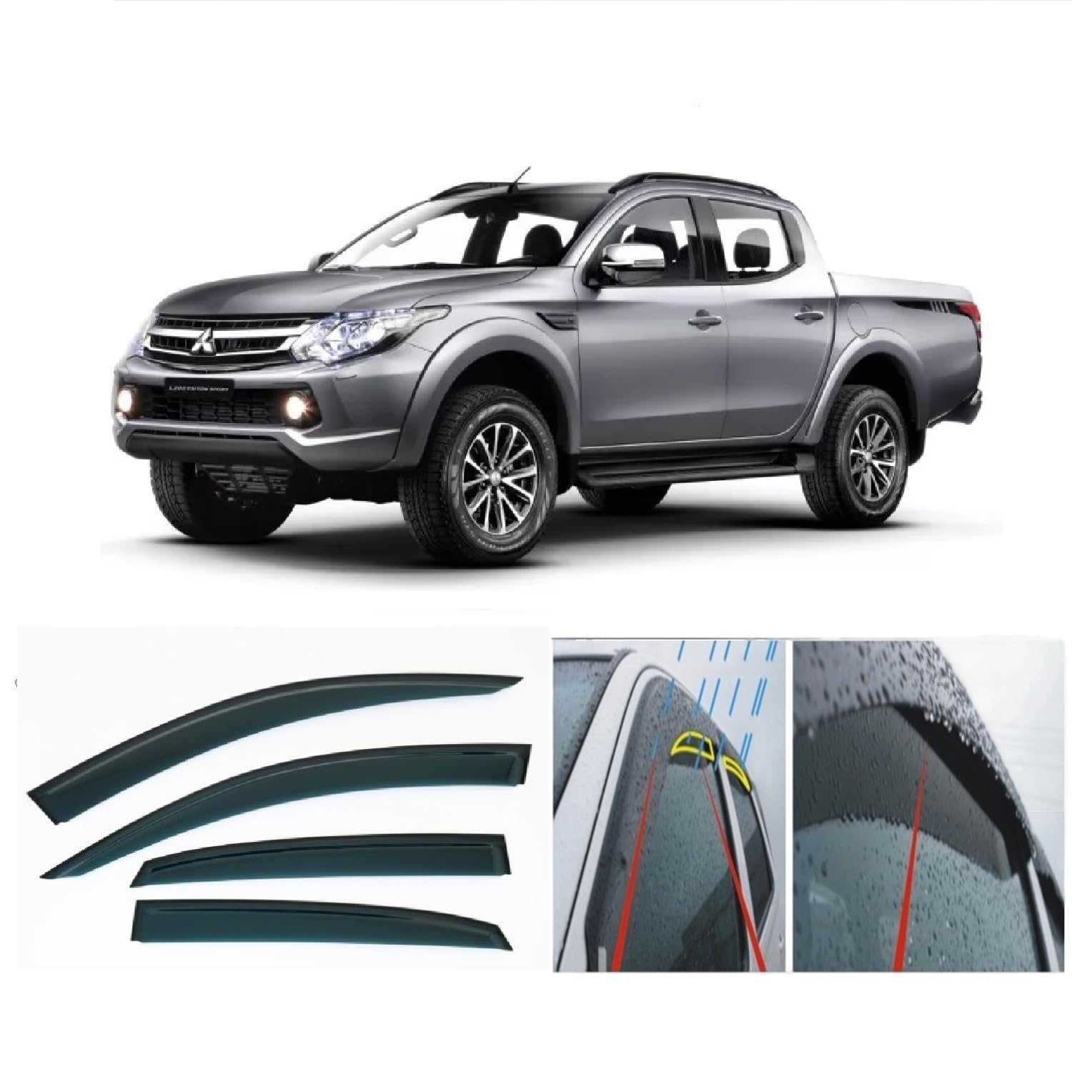 4 deflectores de viento para Mitsubishi L200 Triton Animal Barbarian Warrior para Fiat Fullback 4 puertas 2015 2016 2017 2018 2019 2020 2021 2022 2023