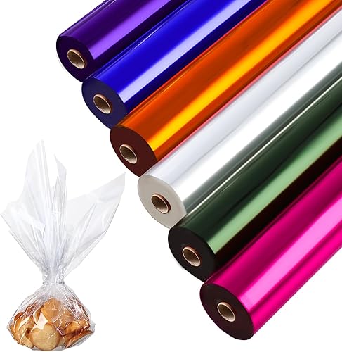 Geyoga 6 rollos de celofán transparente para envolver regalos, envoltura de plástico transparente para cestas de flores, manualidades, violonchelo,