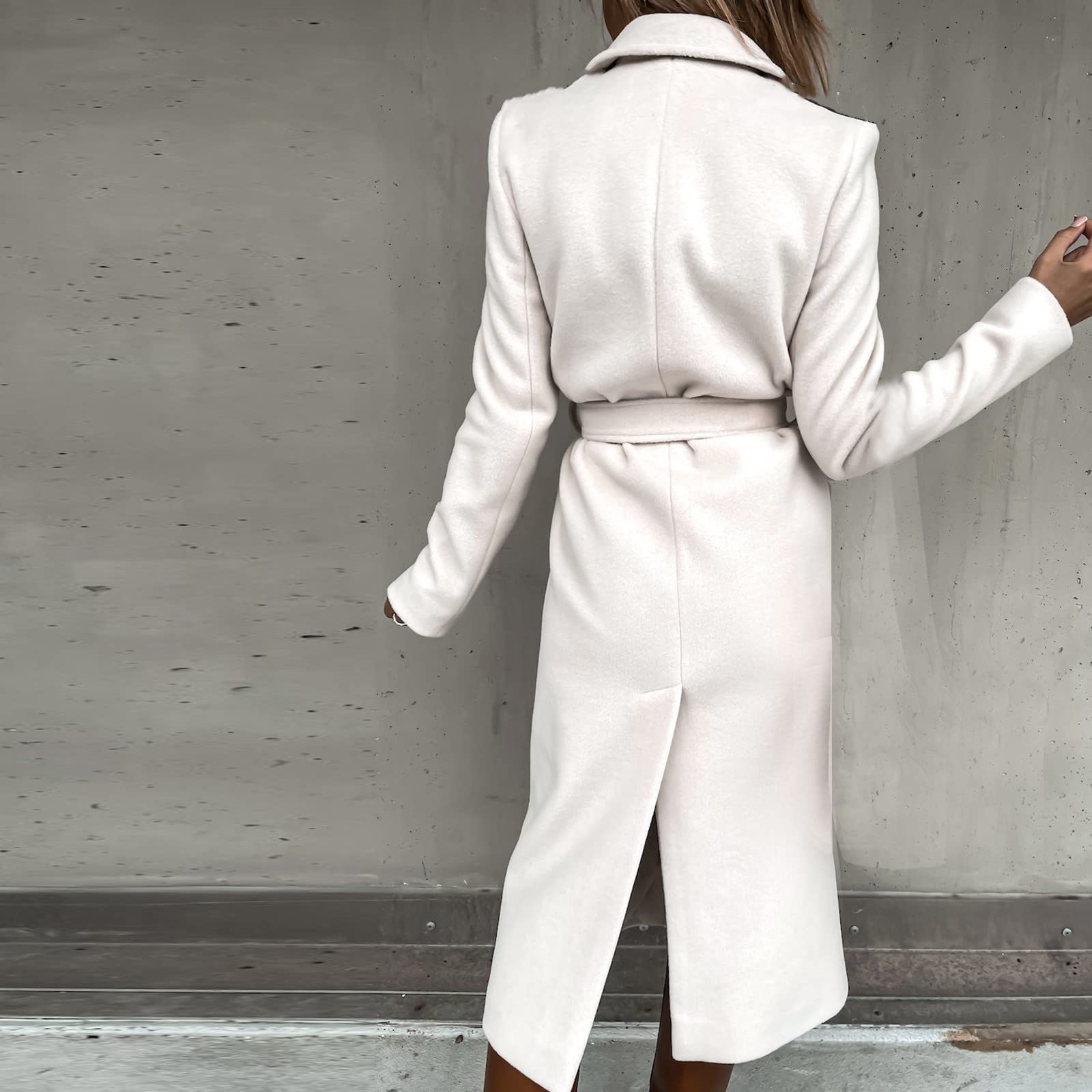 Générique Trench Femme Long Couleur Unie Ceinture Coupe Cintrée Manteau Automne Hiver Veste Au Tissu Élégant, Vêtement Avec Une Silhouette Raffinée, Agréable À Porter Pendant Les Journées Fraîches