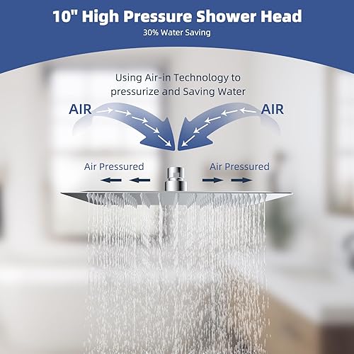 Miniatura 2 de Cabezal de ducha de lluvia de metal de 10 pulgadas con combo de rociador de mano, cabezal de ducha de alta presión con 5 modos de rociador de mano,