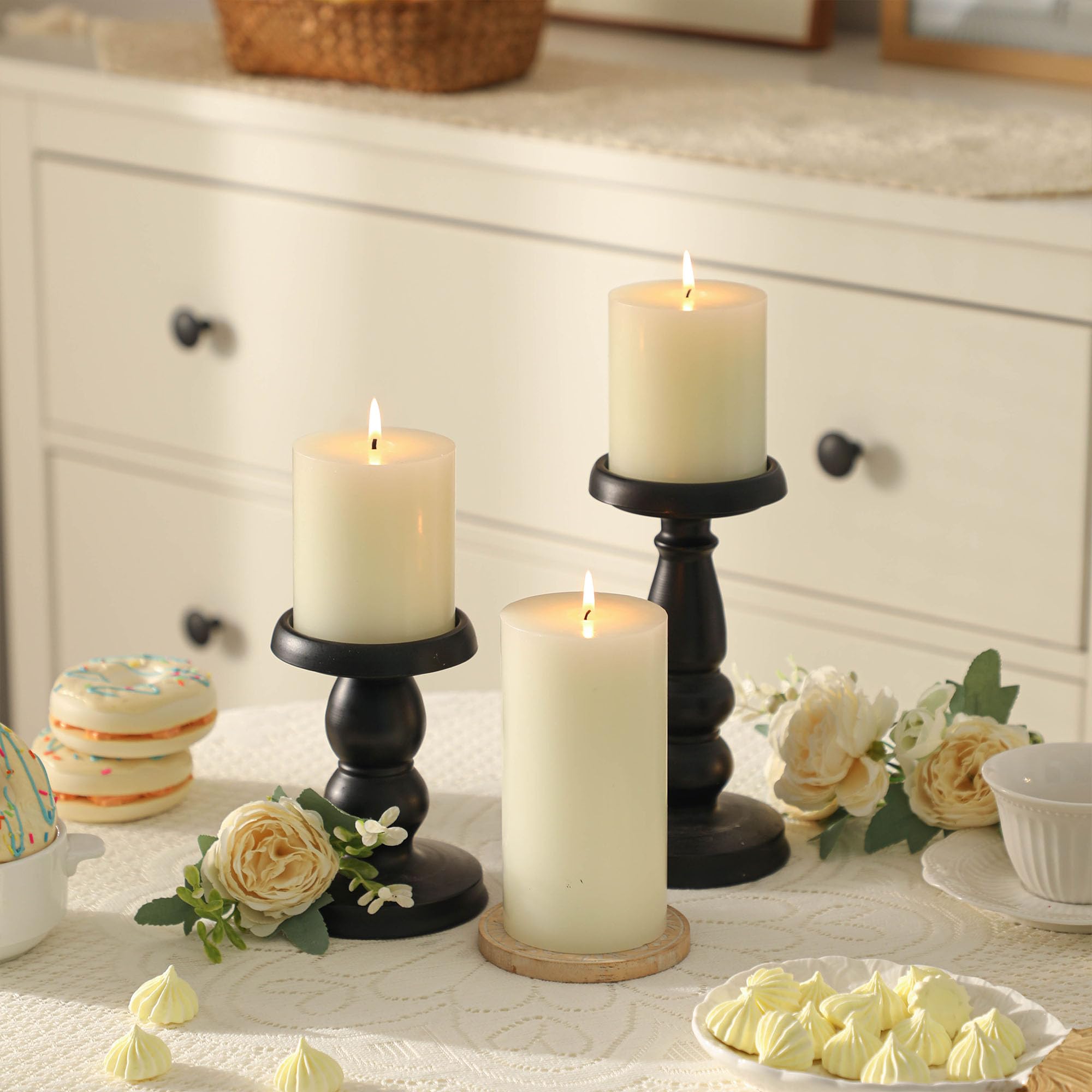 Set di 3 candele a pilastro 3 x 6, candele non profumate, candele a lunga durata, antigoccia, per decorazioni domestiche (bianco)