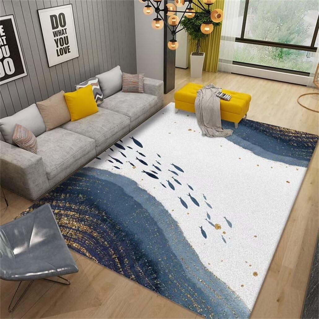Tapis chambre ado garçon bleu 100x160 moderne et lavable