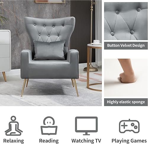 Miniatura 66 de Sillas modernas para sala de estar, sillón de terciopelo con almohada lumbar, sillas de dormitorio con respaldo alto, silla de tocador, silla de