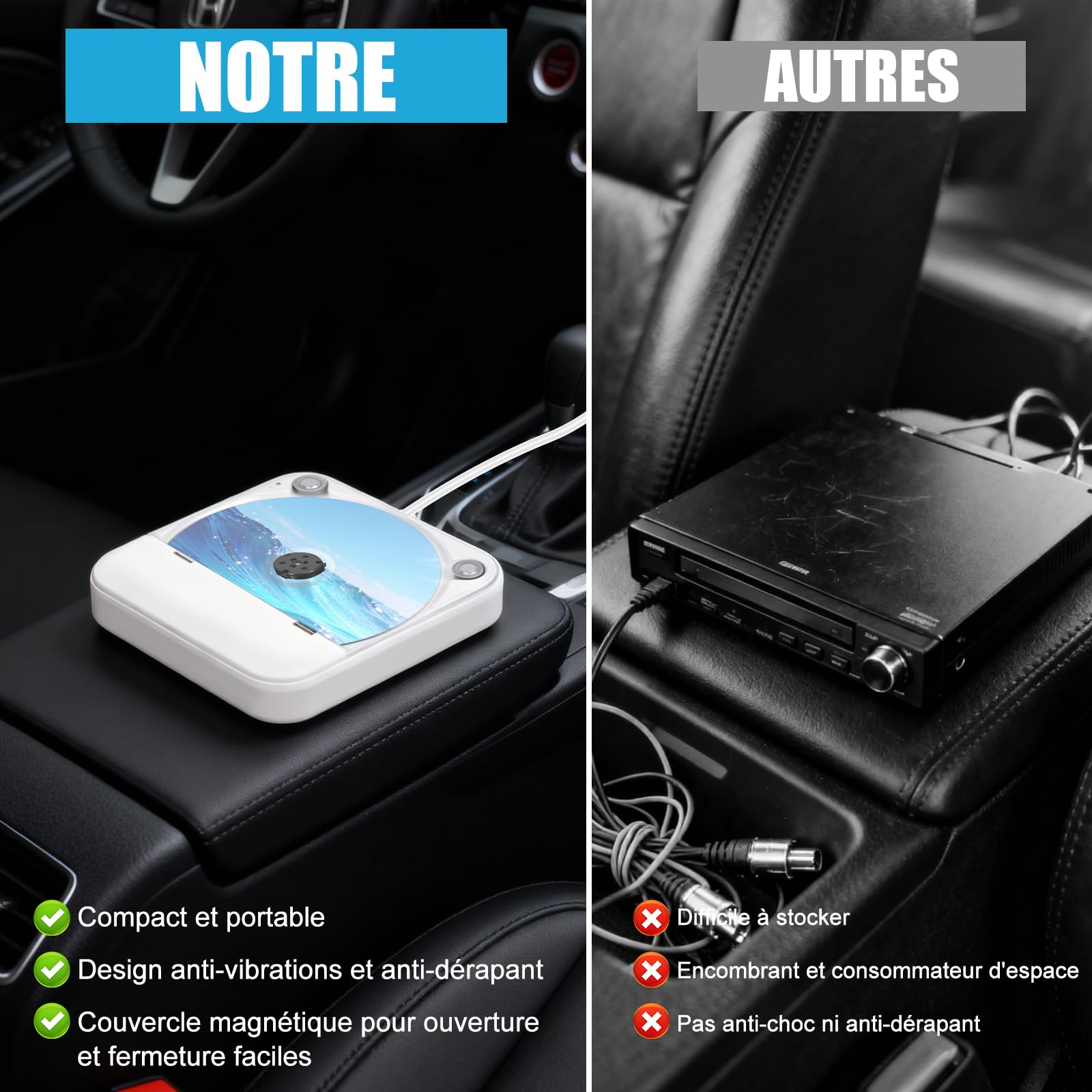 Lecteur CD Externe Universel Pour Voiture Avec Port USB, Port AUX, Contrôleur Supplémentaire, Compatible Avec Voiture, Camion, Ordinateur Portable, PC, Téléviseur, Lecteur CD Compatible Avec Autoradio