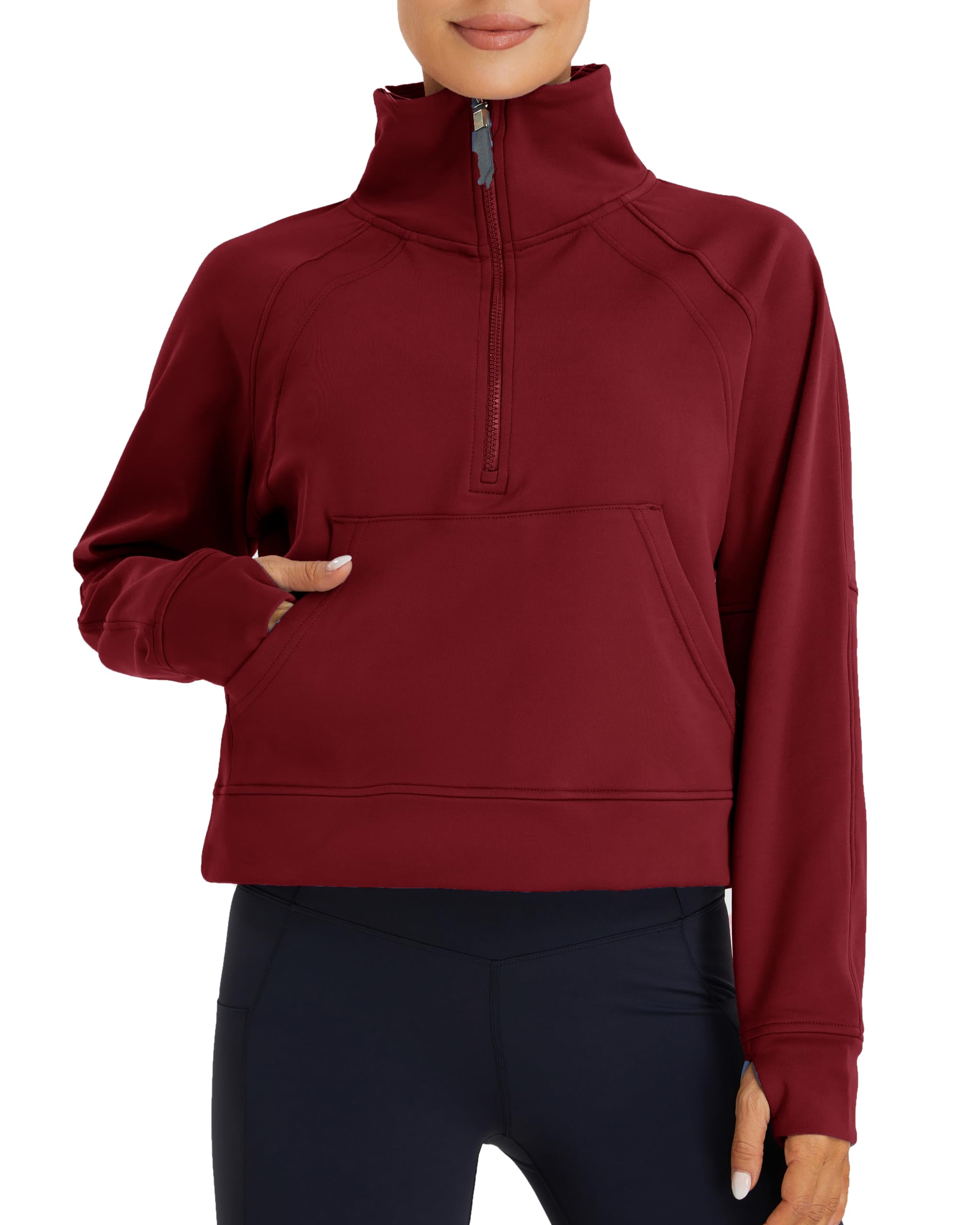 Oalka Sweatshirts Half Zip Long Sleeve Cropped Pullover Lined Full Zip Hoodies Thumb Hole Jackets
