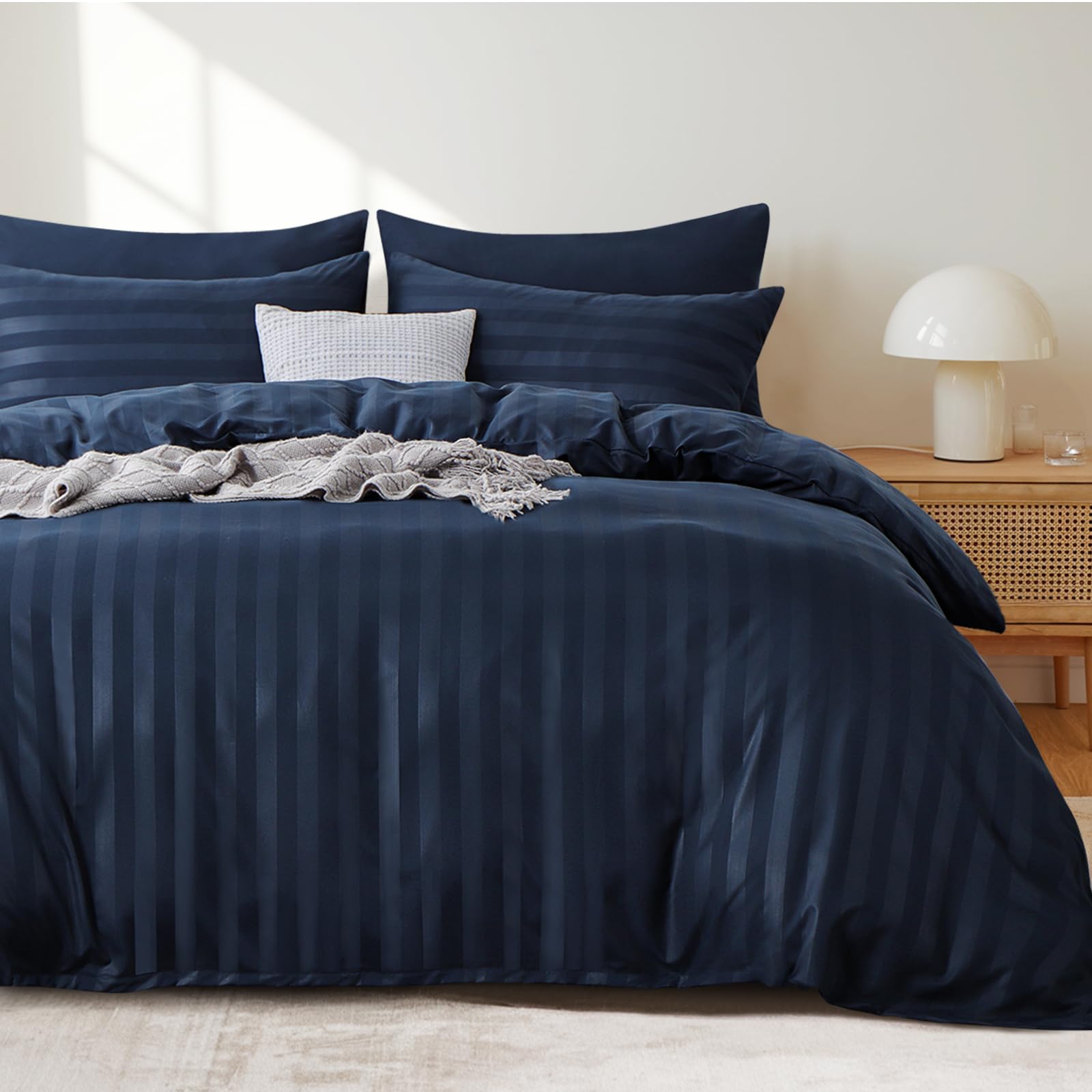 Tifschlaf Blue Satin Striped Bedding Double Bed, Duvet Cover Set including 2 Pillowcases, Soft Quilt Cover Duvet Set Zipped