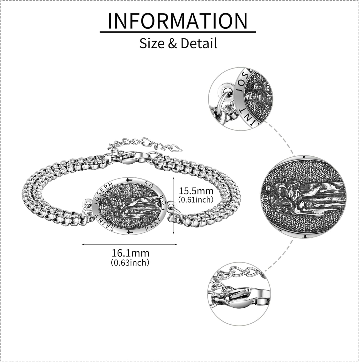 St Michael/Brendan/Joseph Bracelet 925 Sterling Silver Religious Protector Bracelet Saint Jewelry Religious Gifts for Men Women