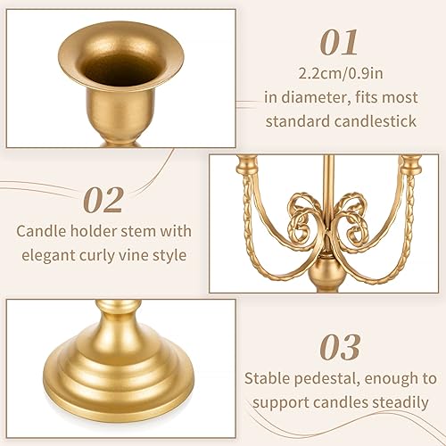 Miniatura 6 de Sziqiqi Portavelas dorado para candelabros, juego de 2 a 5 vástagos de metal para velas cónicas para centros de mesa, boda, cumpleaños, chimenea,