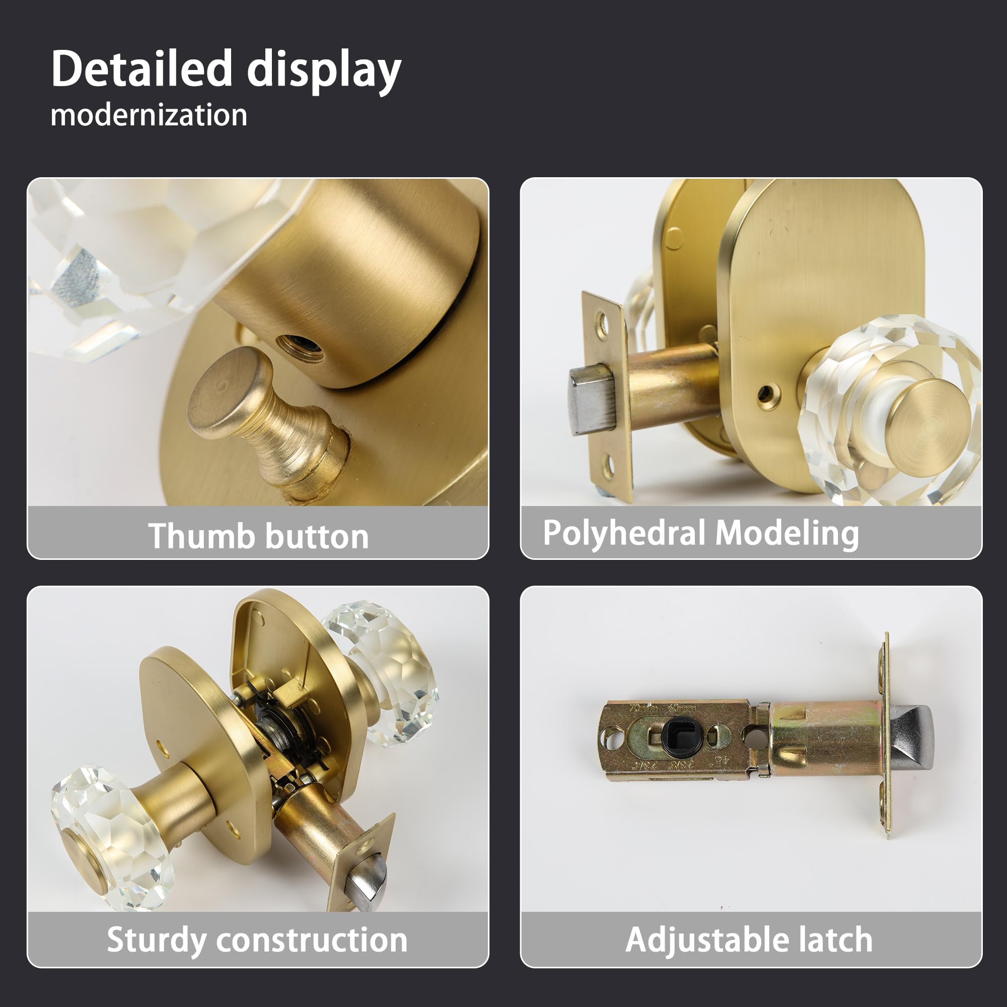 Gold Privacy Door Knob - Lock & Clear Glass -5