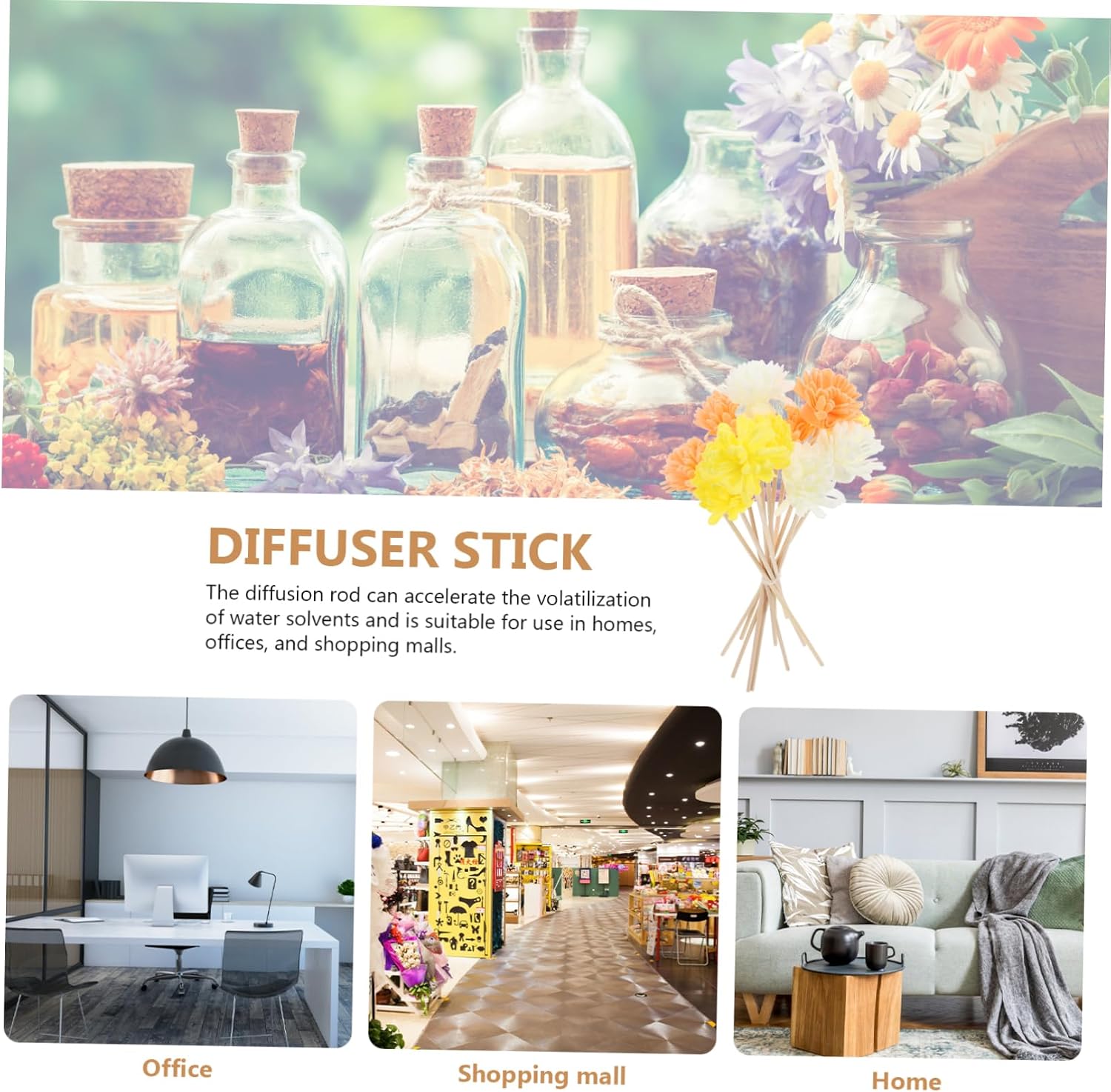 12 Reed Diffuser Sticks with Floral Design, Rice Paper Rattan