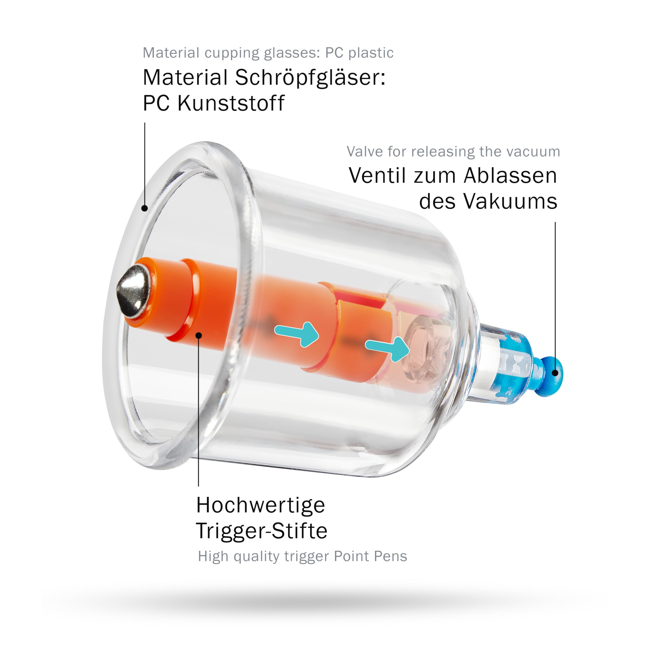 Pulox Schröpfgläser Set 19-teilig mit Vakuumpumpe im Metall-Koffer | 19 Schröpfgläser aus Kunststoff im Aluminium-Koffer inklusive Pumpe, Einfaches Schröpfen durch Vakuumtechnik