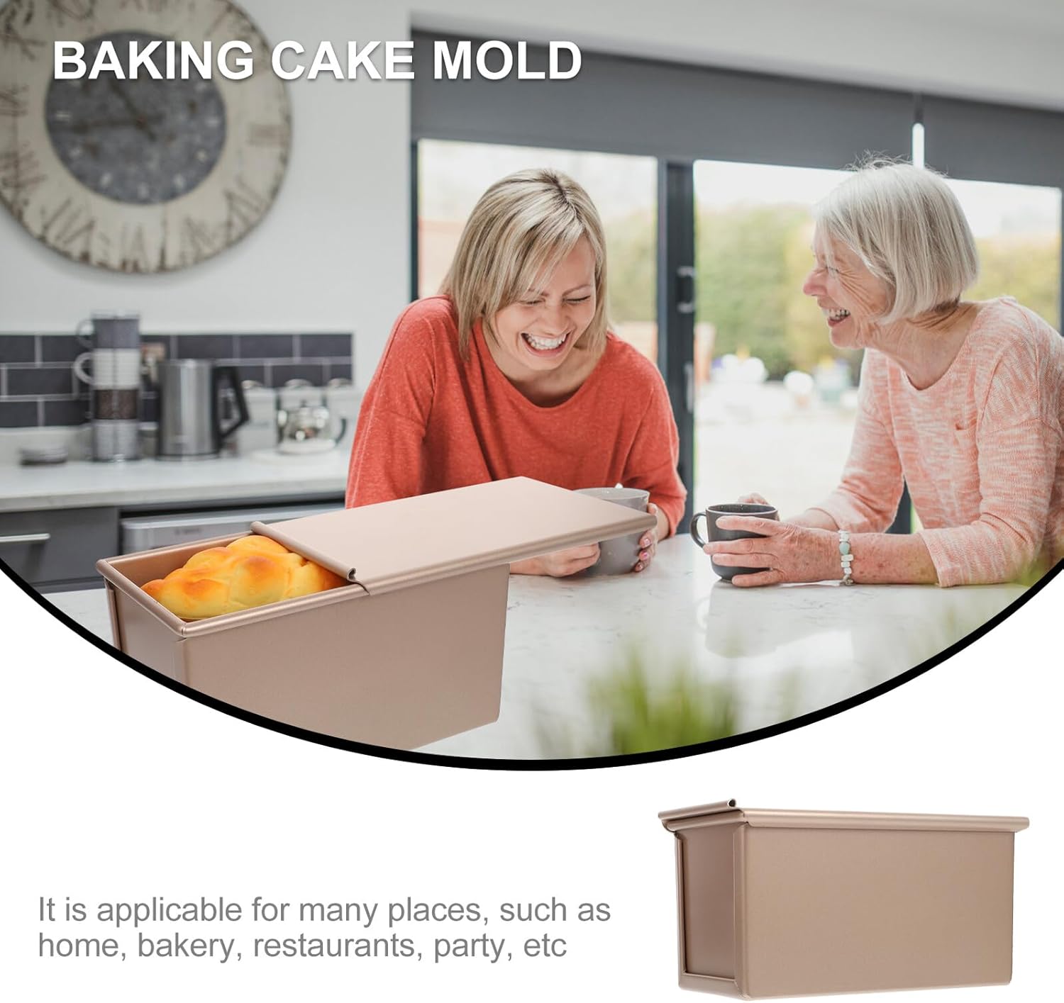 Nonstick Aluminum Loaf Pan with Lid 450ml Gold Finish Baking Mold for Bread Household Kitchen Bakeware Bread Baking Tray