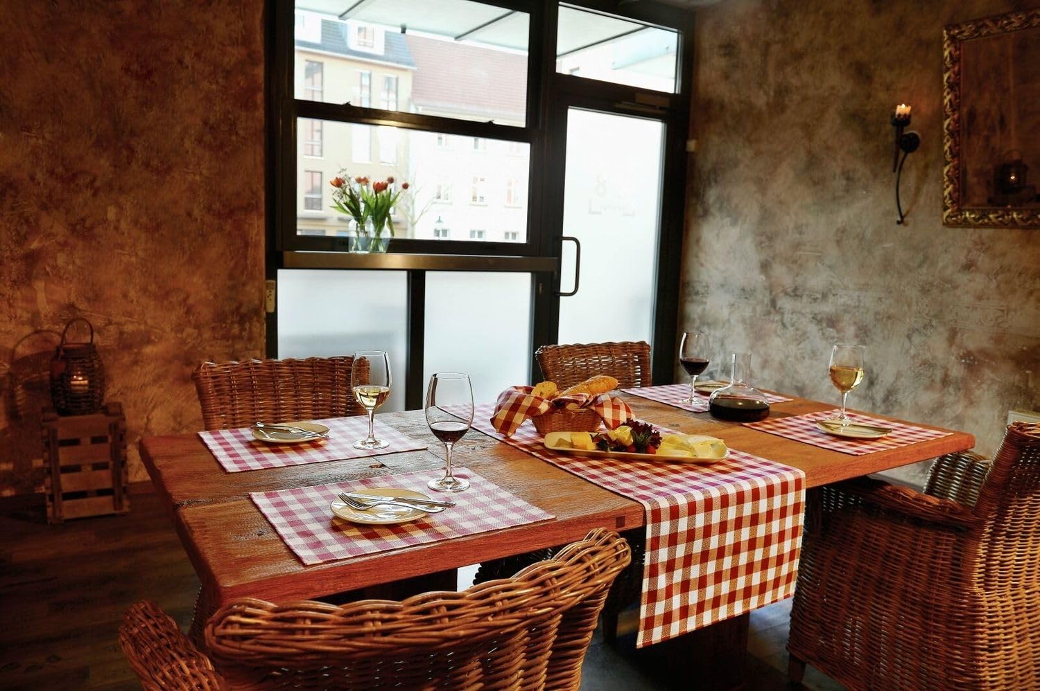 Serviettes De Table 40x40 Cm 100% Coton - Motif Carreaux Chili/blanc, Lavable à 90°C - Fabriqué En Allemagne