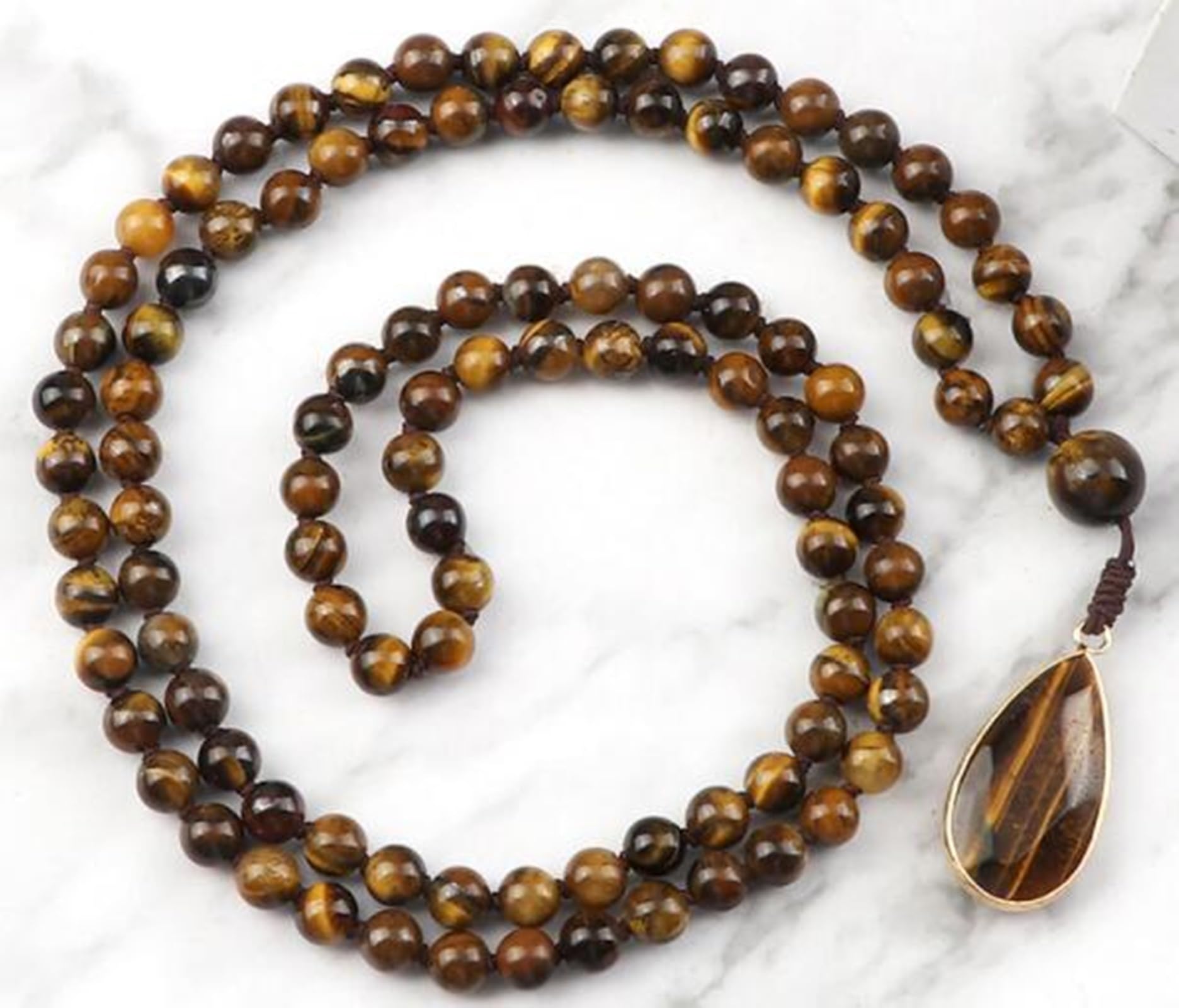 LYGBAOFUL 6MM per Uomo e Donna, Lega 108 Perline Multistrato con Braccialetto Elastico in Pietra con Pendente a Goccia