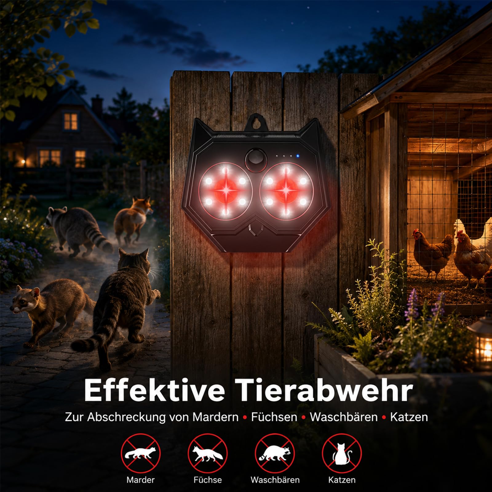 Marderschreck Solar 2er Pack, Marderabwehr, Katzenschreck für Garten, Ultraschall Tierabwehr mit Bewegungsmelder, Blitzlicht, IP65 wasserdicht, Marderschreck Garten, gegen Marder, Fuchs, Waschbär