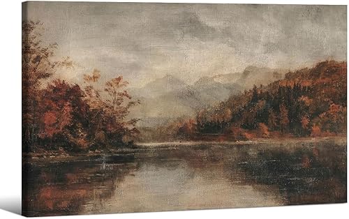 Miniatura 41 de Jefuzh Arte de pared de paisaje de naturaleza otoñal, póster de paisaje de árbol de bosque de otoño, hojas de arce retro, pintura al óleo, Vintage