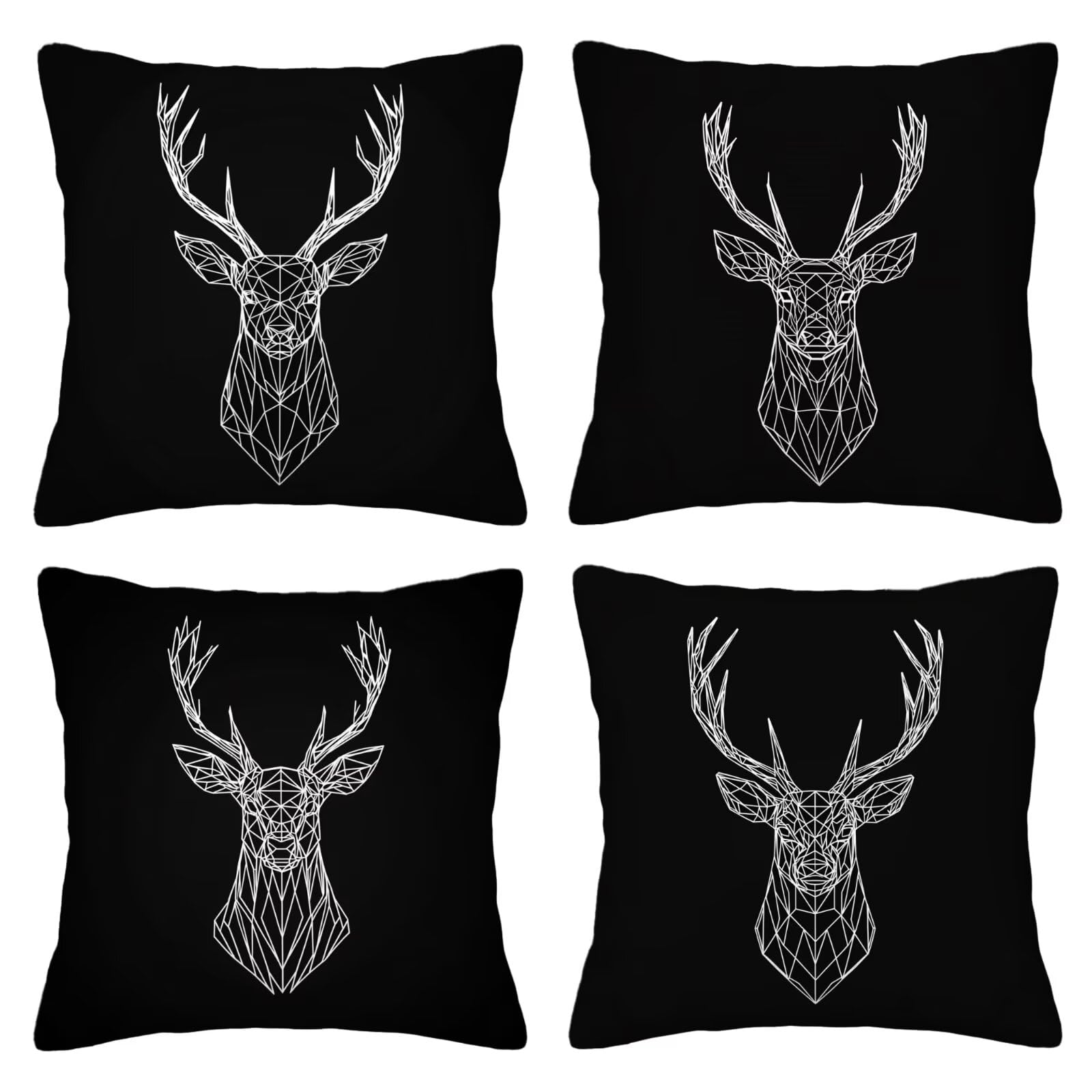 Housse de coussin noir 40x40 en velours lot de 4 décoration cerf chic salon