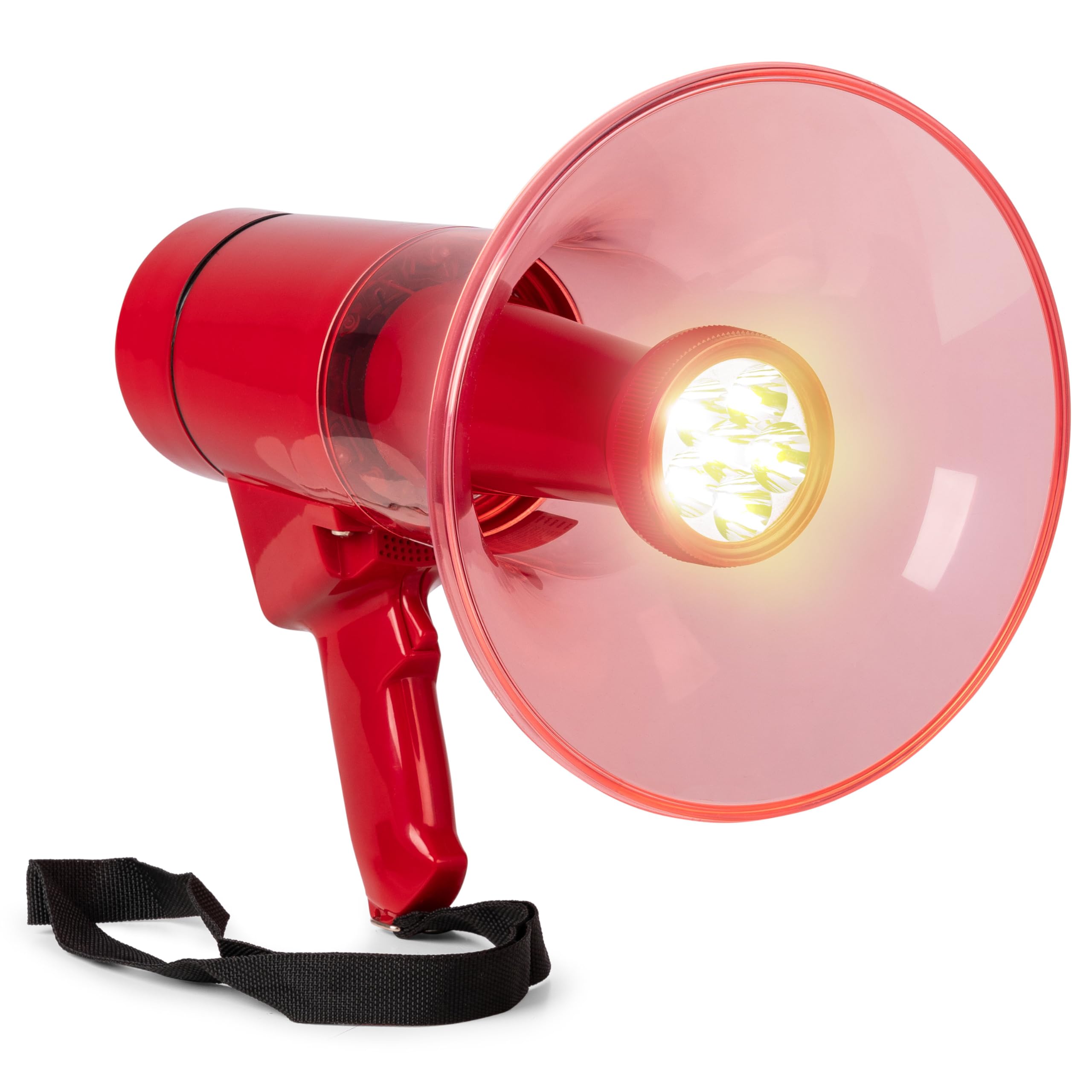 Vonyx MEG050 Megáfono 50W 1000m Alcance Batería Recargable Sirena Micrófono LED Bluetooth MP3 USB SD AUX Rojo
