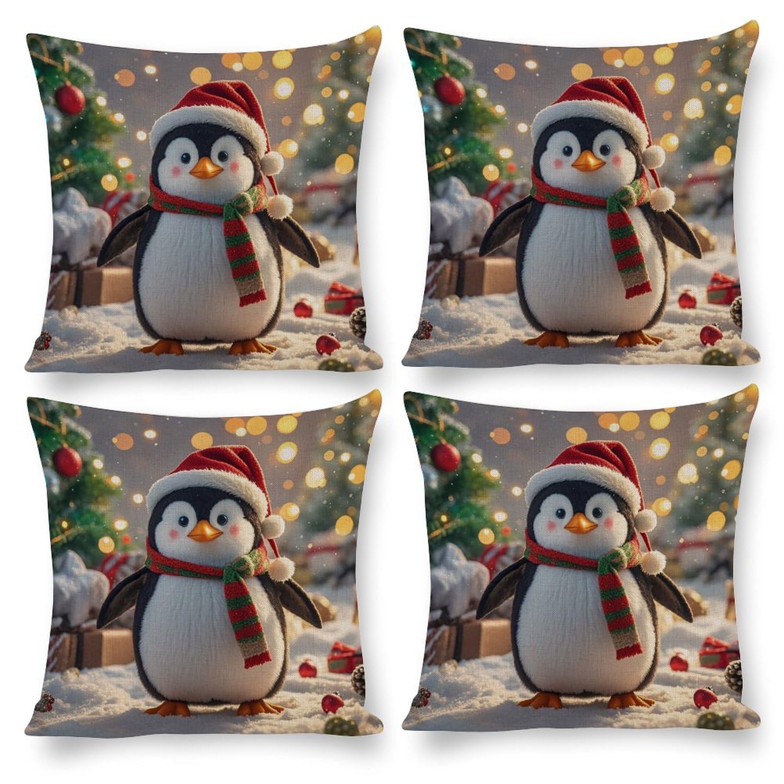 Housse de coussin de Noël pingouin carrée en tissu lavable pour déco canapé