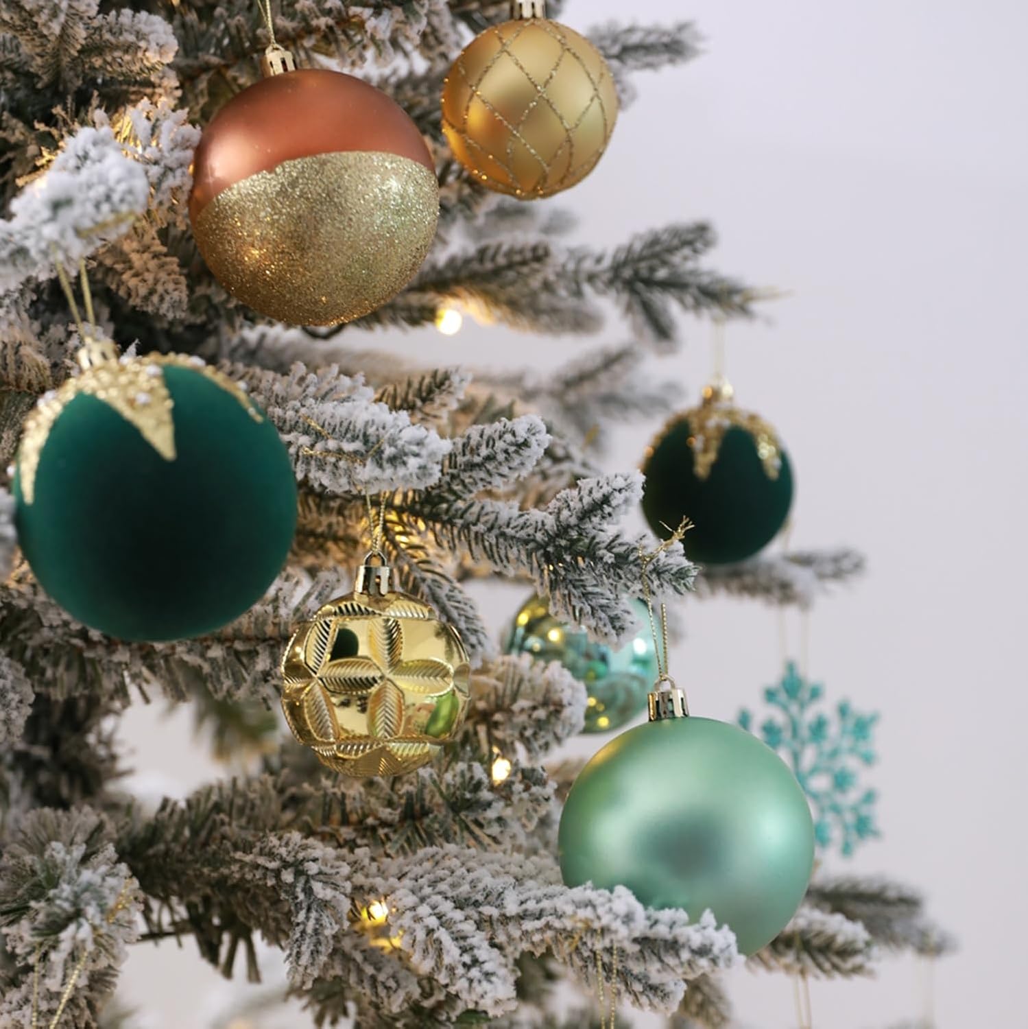 Christmas Tree Ornaments Decorations Set-12ct 2.36 Inch Green Gold Velvet Ornaments for Christmas Tree Shatterproof Hanging Ball Ornament Bulk,Xmas Tree Tabletop Decorations for Holiday Decor - Image 5