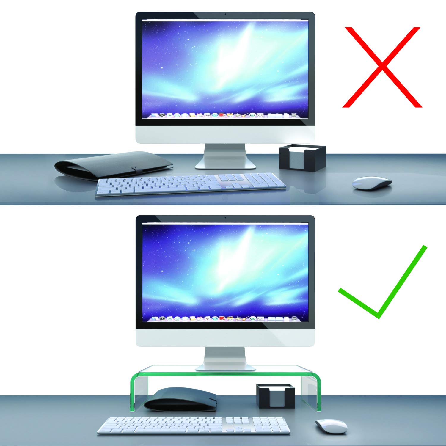 bijon TV Aufsatz Glas Bildschirm-Erhöhung | PC Monitor-Erhöhung, Schreibtisch-Aufsatz für Laptop Erhöhung, Monitor-Erhöhung | (B/T/H) 1100x300x130mm - superweiß