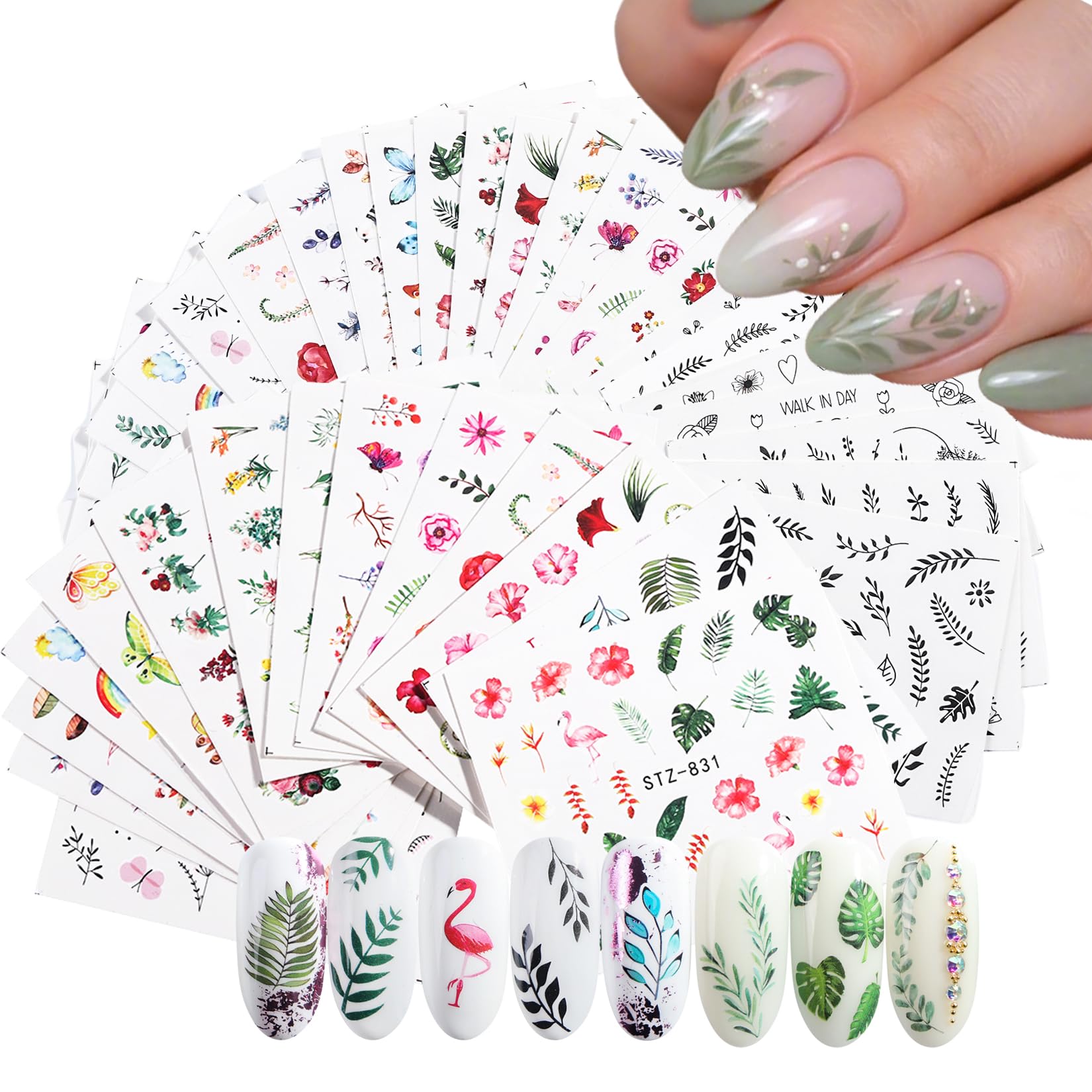 STZPRONAIL Water Transfer Nail Decals 29 Sheets Floral Leaf Butterfly Nail Ar...
