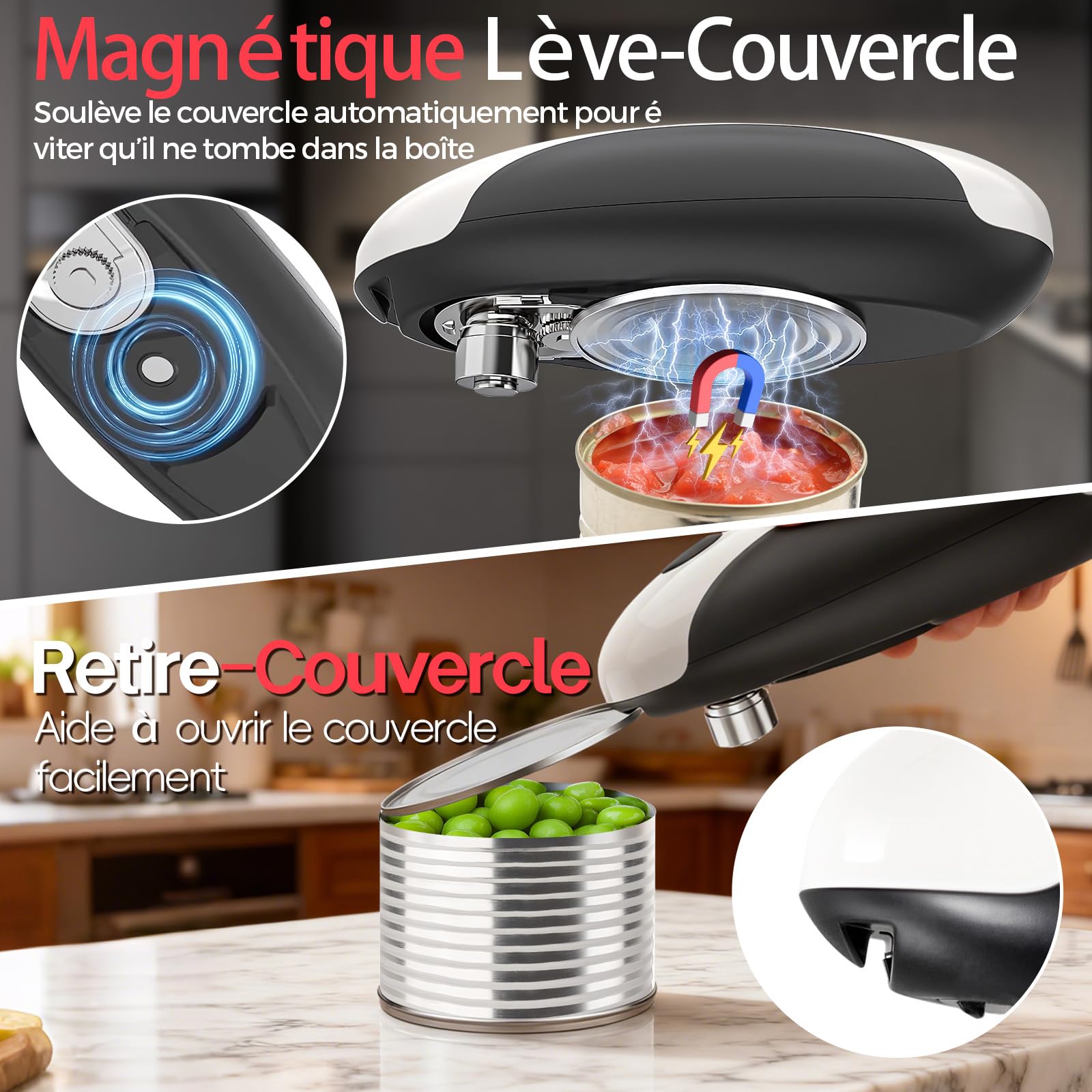 YARRAMATE Ouvre Boite Electrique Rechargeable – Ouvre-boite de Conserve Automatique à Une Touche, Bord Lisse, Mains Libres pour Seniors, avec Sac de Rangement, Portable Voyage Camping Cadeau