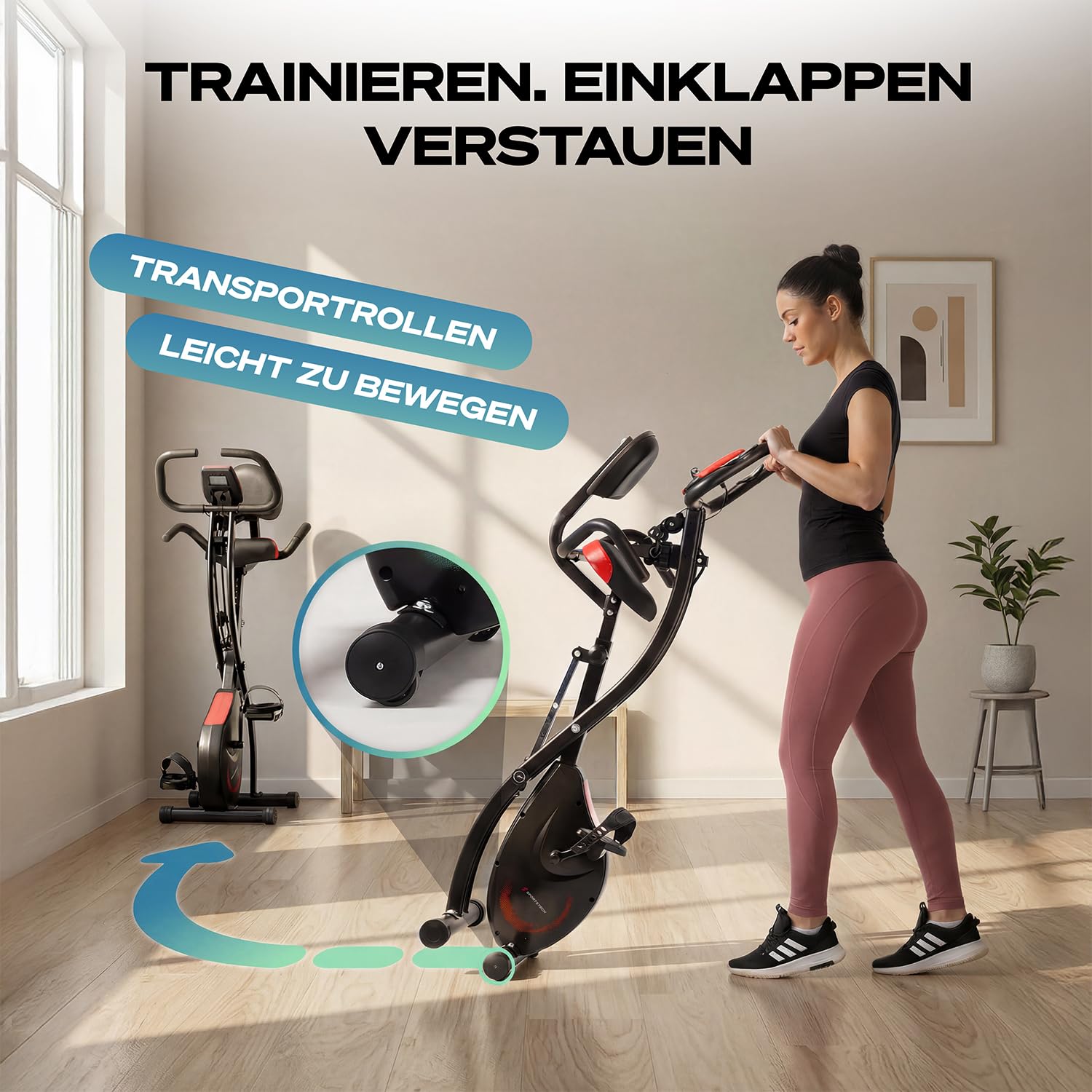 Sportstech Heimtrainer fahrrad Klappbar 3in1, [CurvedX] tiefer Einstieg, bis 150 KG, Ergometer, Hometrainer fahrrad, Ergometer Heimtrainer Senioren, Fitnessbikes, fitnessgeräte für zuhause, X150