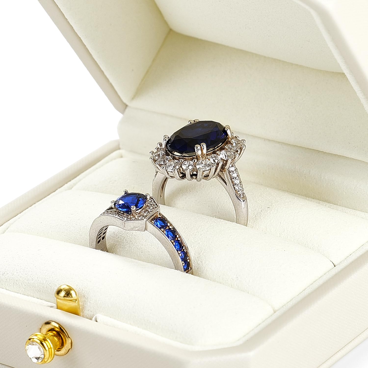 Oirlv Cuero PU Blanco Caja Anillo Compromiso,Caja Anillo para 2 Anillos,Ring Box,para Boda,Compromiso,Propuesta,Aniversario