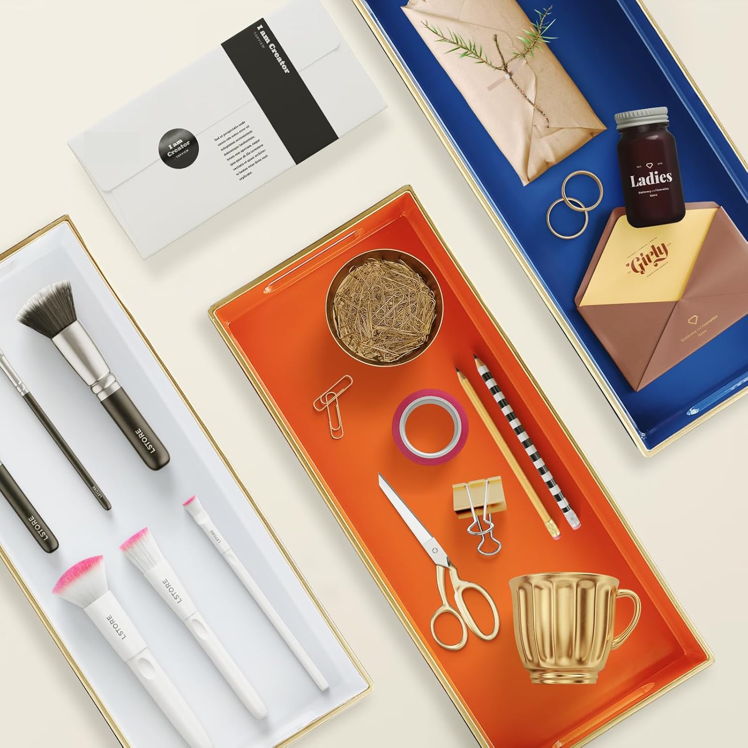 White Bathroom Vanity Tray for Countertop, Small Plastic Toilet Tank Versatile Storage & Organization Tray for Makeup, Perfume, Desk, Kitchen, Candles, 13.7"x6"x1.4", 35W - Image 4