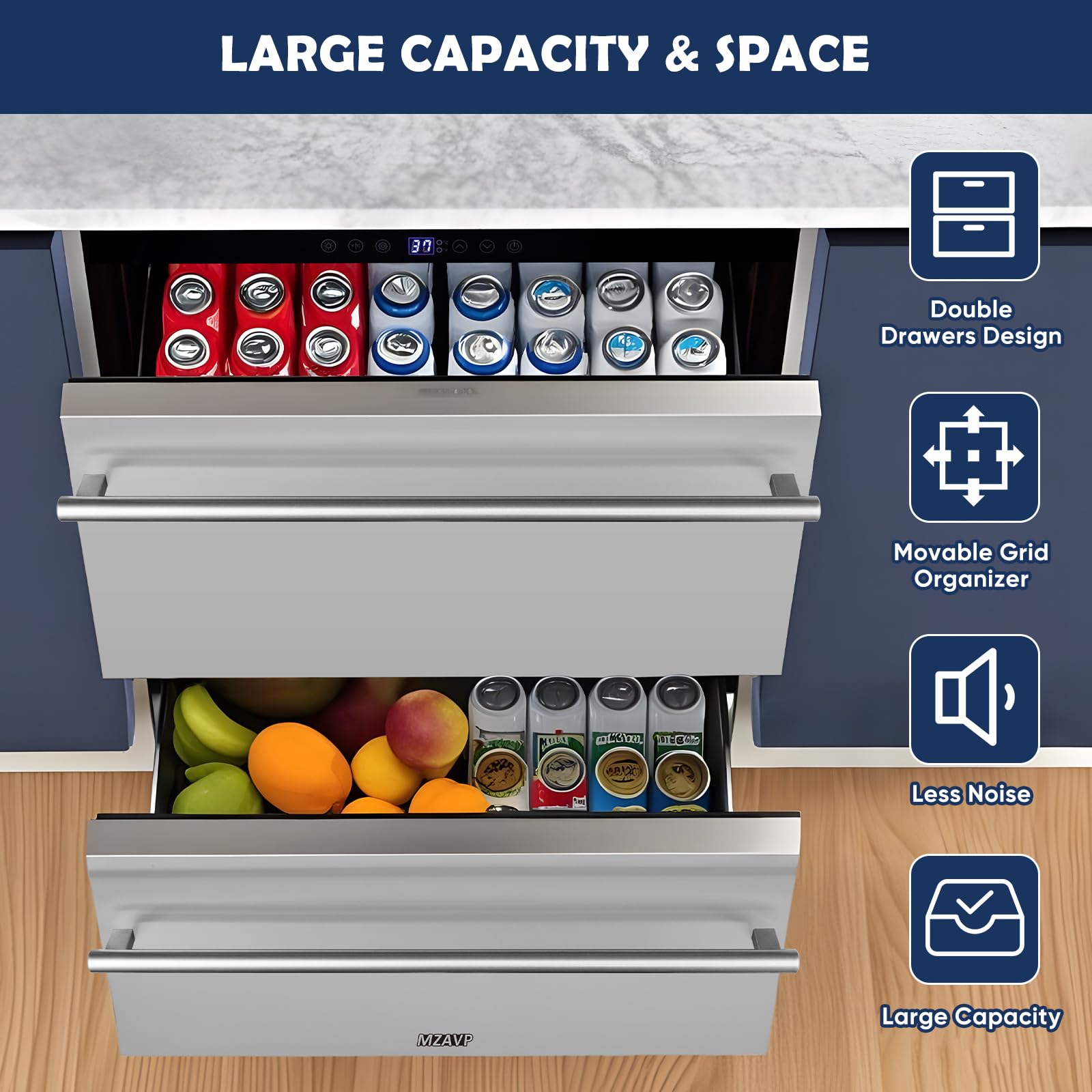 Mzavp 24 Inch Double Drawer Fridge, Stainless Steel Outdoor Beverage Refrigerator For Patio And Kitchen, Freestanding Or Built-In, Mobile Grid Organizer, Home And Commercial Use on Fridge.com - View 6