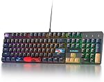 Clavier mécanique pleine taille, Clacher crémeux avec Pad numérique, 104 Clés Clavier de jeu filaire avec interrupteur rouge, RGB Rétroéclairé pour PC Ordinateur portable (Samouraï-B bleu)
