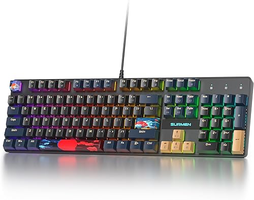 Miniatura 2 de Teclado mecánico de tamaño completo, teclado cremoso con teclado numérico, teclado para juegos con cable de 104 teclas con interruptor rojo,