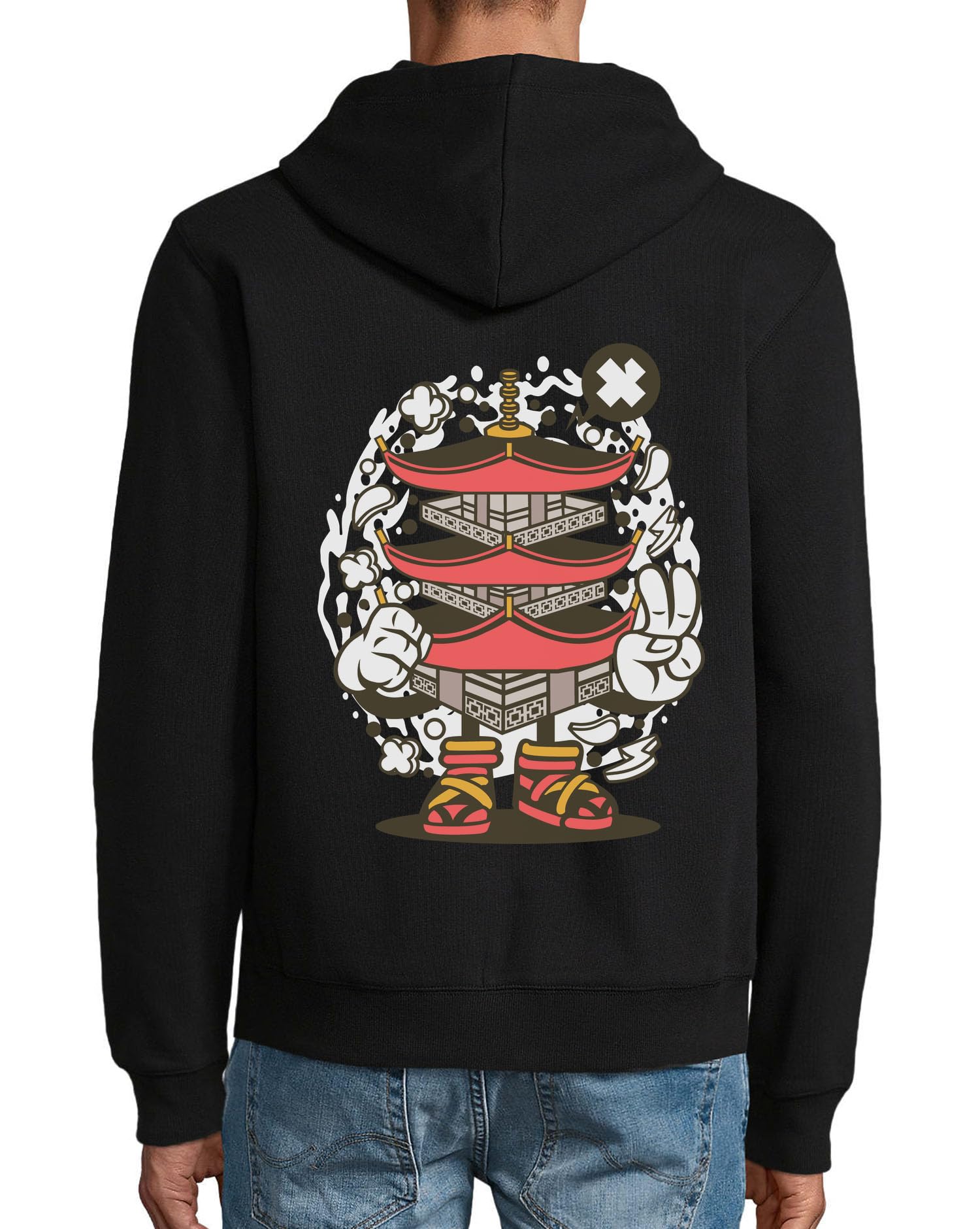 Pagoda Tower Architettura Giapponese Stile Hip Hop Giapponese Felpa Con Cappuccio Misto Cotone Cerniera Felpa Con Cappuccio Nero