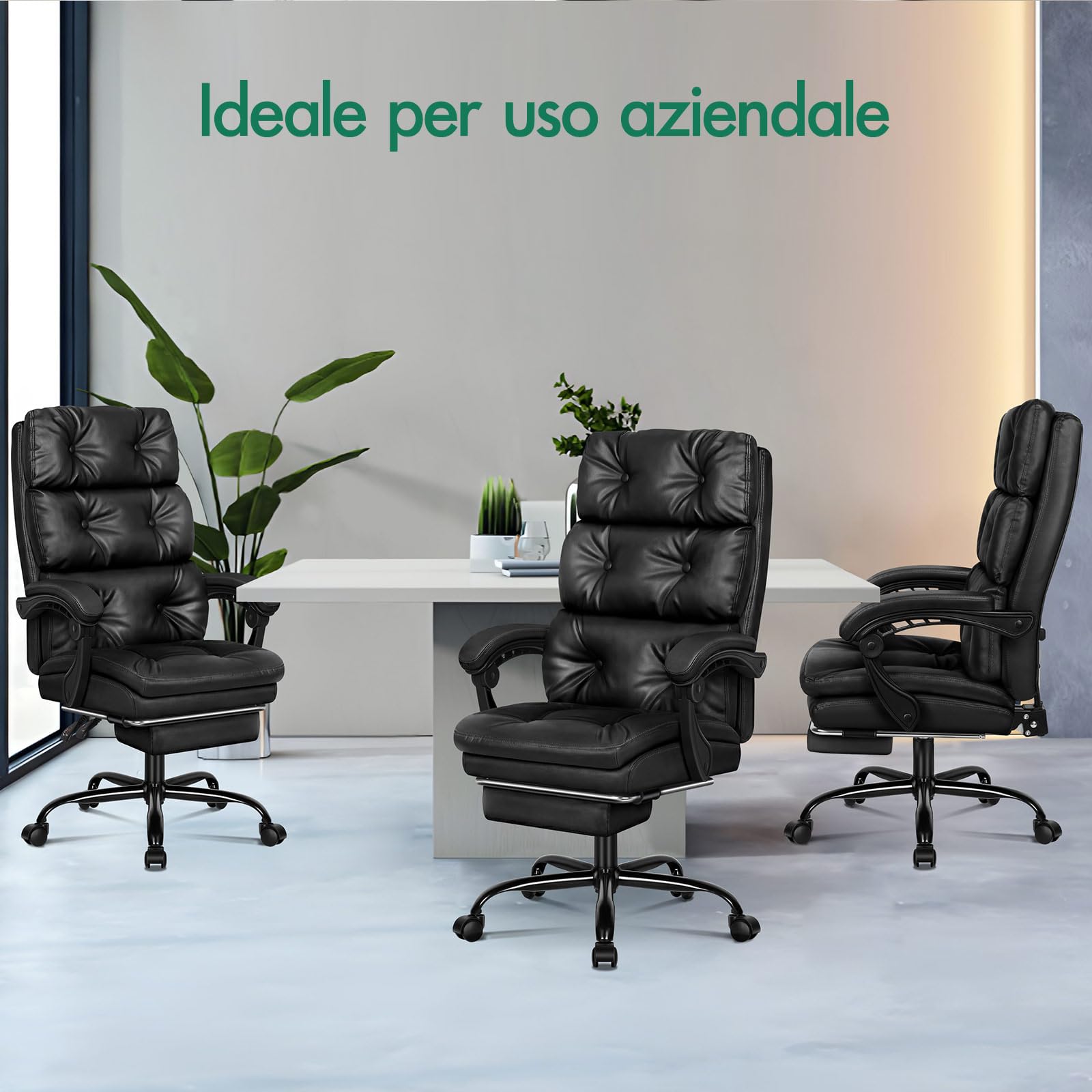 ALFORDSON Sedia da Ufficio Ergonomica, Poltrona Direzionale, Girevole e Altezza Regolabile, da Scrivania in Studio e Ufficio, con Rotelle con Poggiagambe, Portante di 180 kg, Similpelle(Nera)