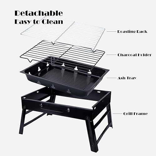 Miniatura 3 de Parrilla de carbón portátil para camping, portón trasero, playa, barco, plegable, pequeña parrilla de barbacoa para exteriores, juego de parrilla