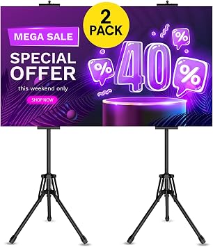 Poster Stands for Display - Floor Poster Board Holder Poster Display Stand Retractable Banner Stand Outdoor Sign Holder, Double-Side Tripod Height up to 80"2pack