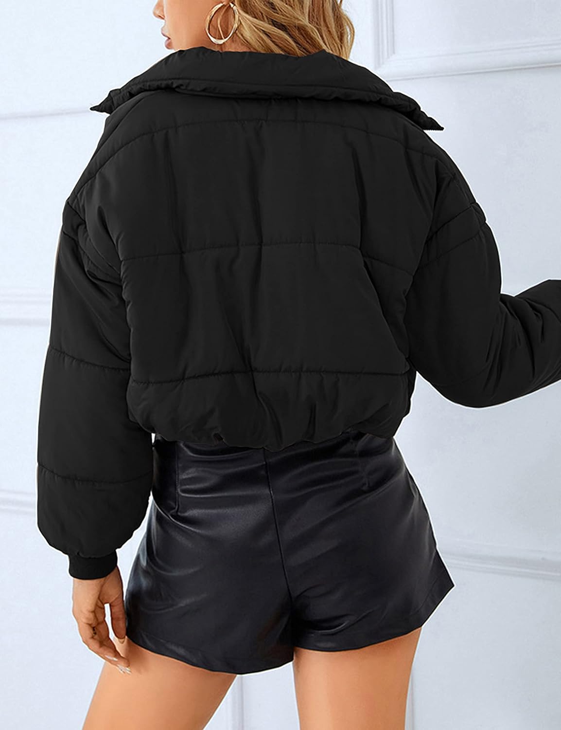 Womens Lightweight Warm Cropped Jacket Zipper Puffer Jacket Quilted Short Down Coat - Image 6